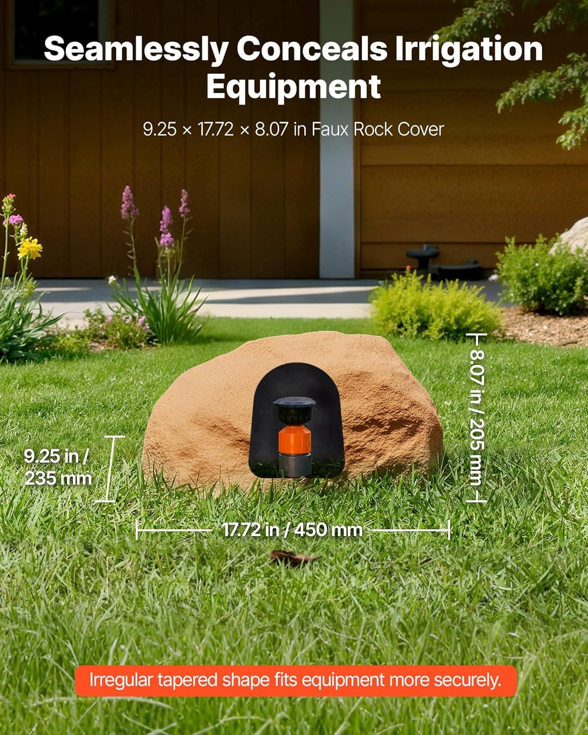 image:imageVEVOR Faux Rock Cover Outdoor Fake Rock Well Pump Cover Realistic Natural Texture Lightweight amp WeatherResistant Polyresin Artificial Boulder for Landscaping Garden Yard Dcor Brown Small SizeIrregular ovalsmall sizesandy yellow