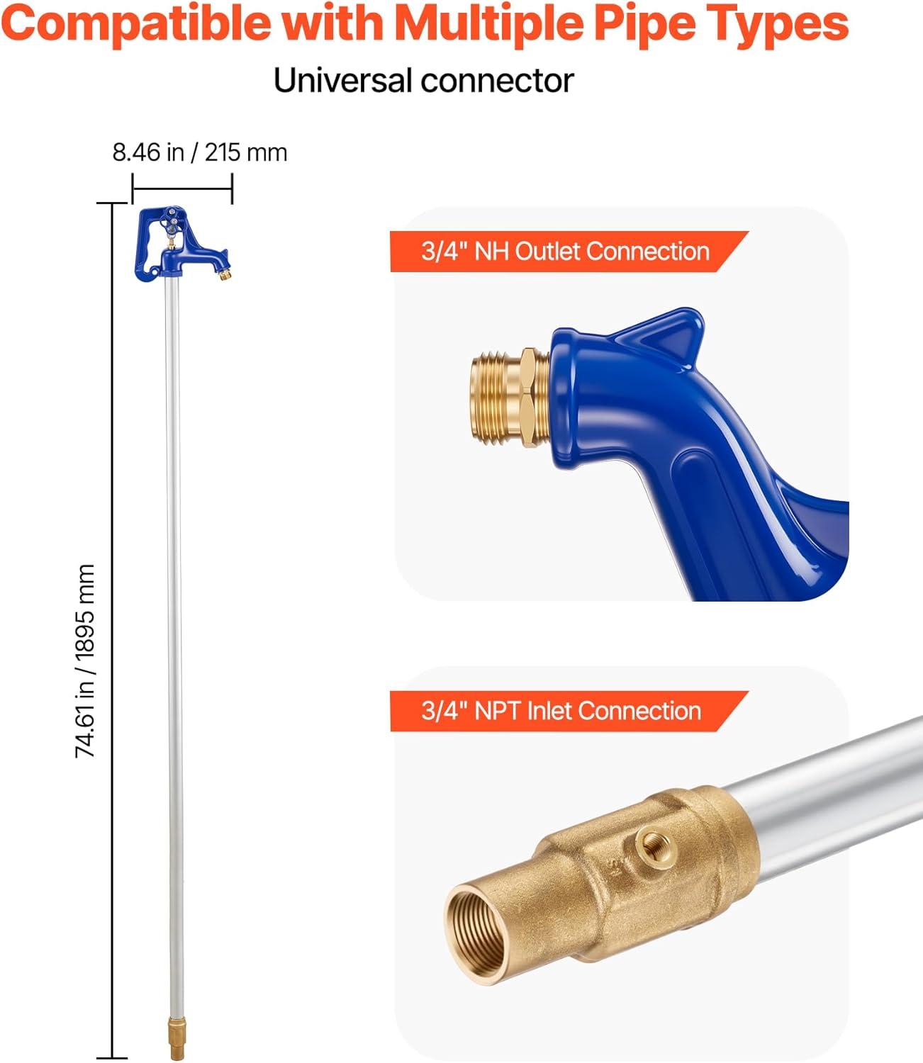 image:imageVEVOR Frost Proof Yard Hydrant 322FT FreezeProof Outdoor Faucet with 12 Bury Depth 34 NPT Pipe Connection Lever Handle Handwheel No Lead Freezeless Hydrant for Yard Garden Farm Irrigation48inch