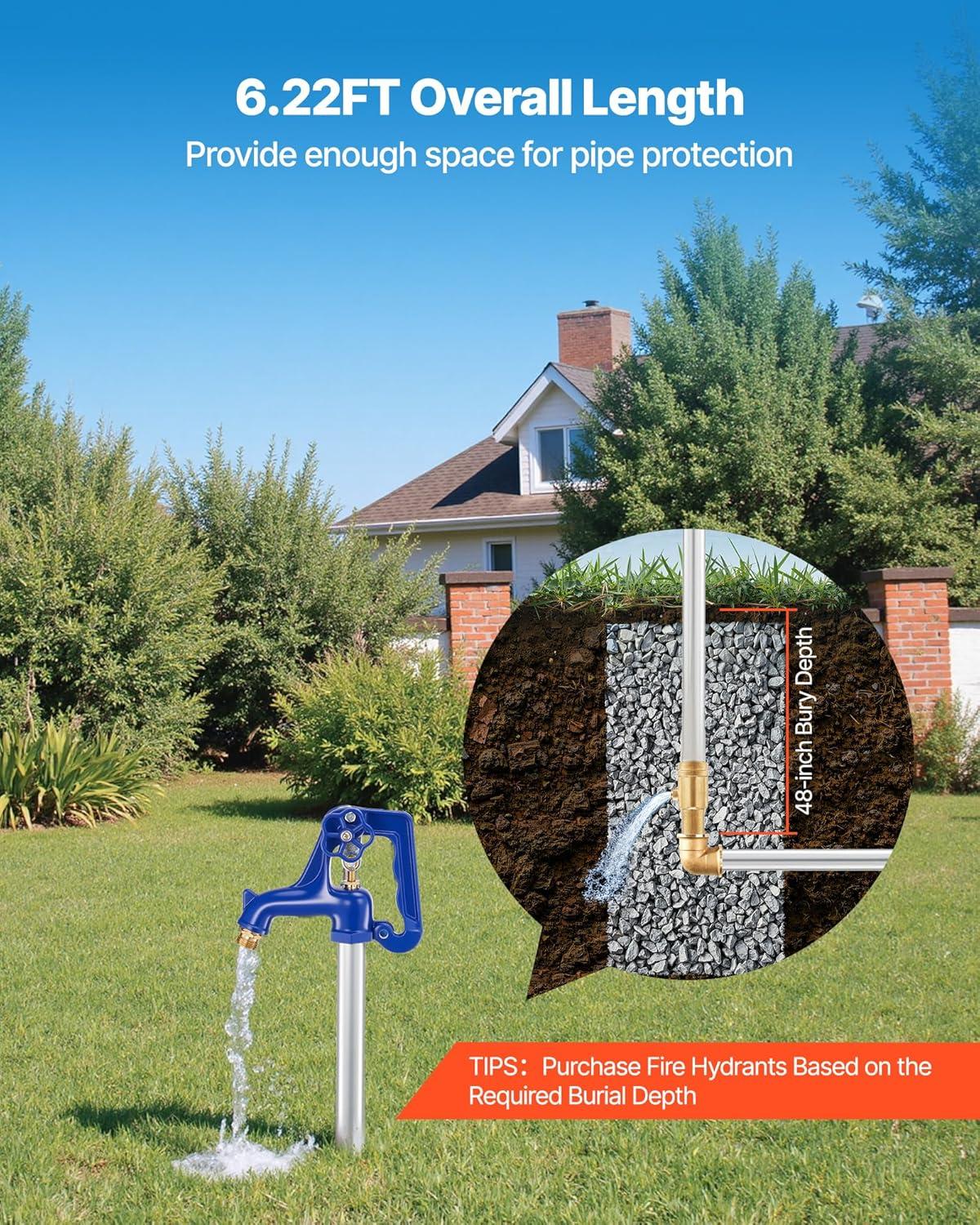 image:imageVEVOR Frost Proof Yard Hydrant 322FT FreezeProof Outdoor Faucet with 12 Bury Depth 34 NPT Pipe Connection Lever Handle Handwheel No Lead Freezeless Hydrant for Yard Garden Farm Irrigation48inch