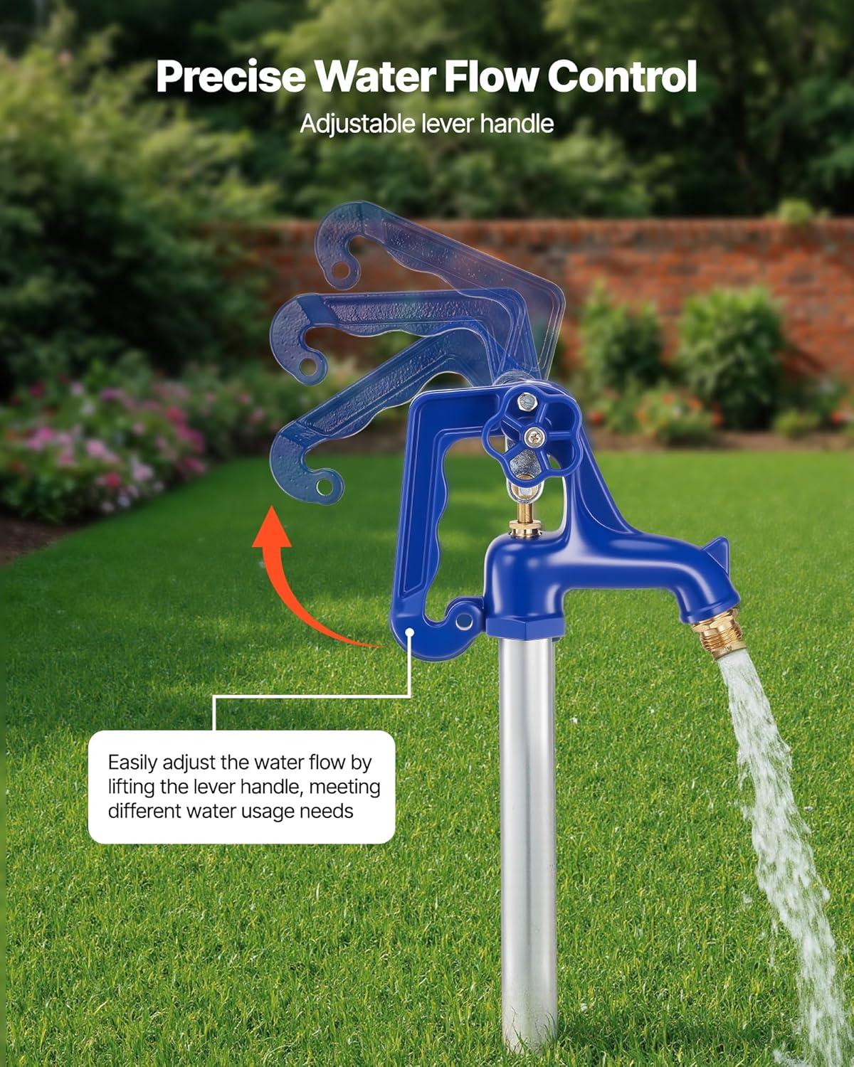 image:imageVEVOR Frost Proof Yard Hydrant 322FT FreezeProof Outdoor Faucet with 12 Bury Depth 34 NPT Pipe Connection Lever Handle Handwheel No Lead Freezeless Hydrant for Yard Garden Farm Irrigation48inch