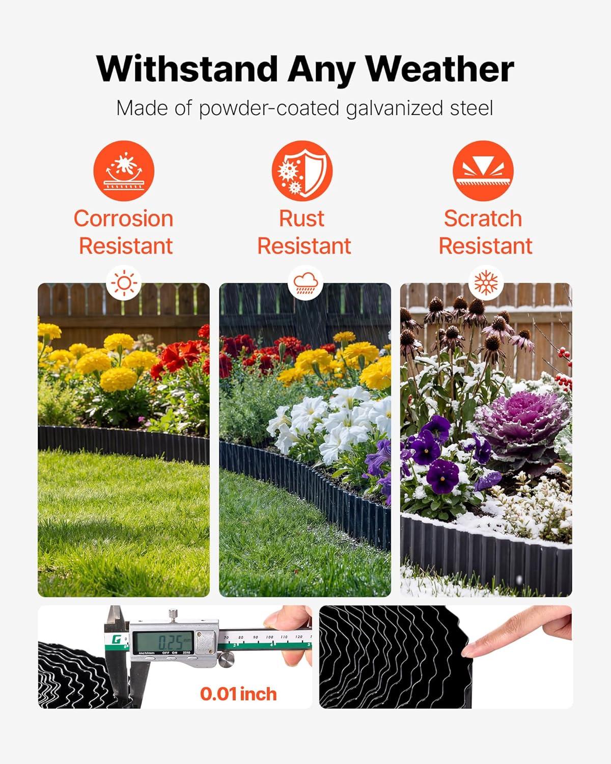 image:imageVEVOR Galvanized Steel Landscape Edging 50 ft x 6 in Metal Edging for Landscaping with Gloves EasytoInstall Bendable Metal Strips Heavy Duty Metal Garden Edge Border for Flower Bed Yard PathwayBlack