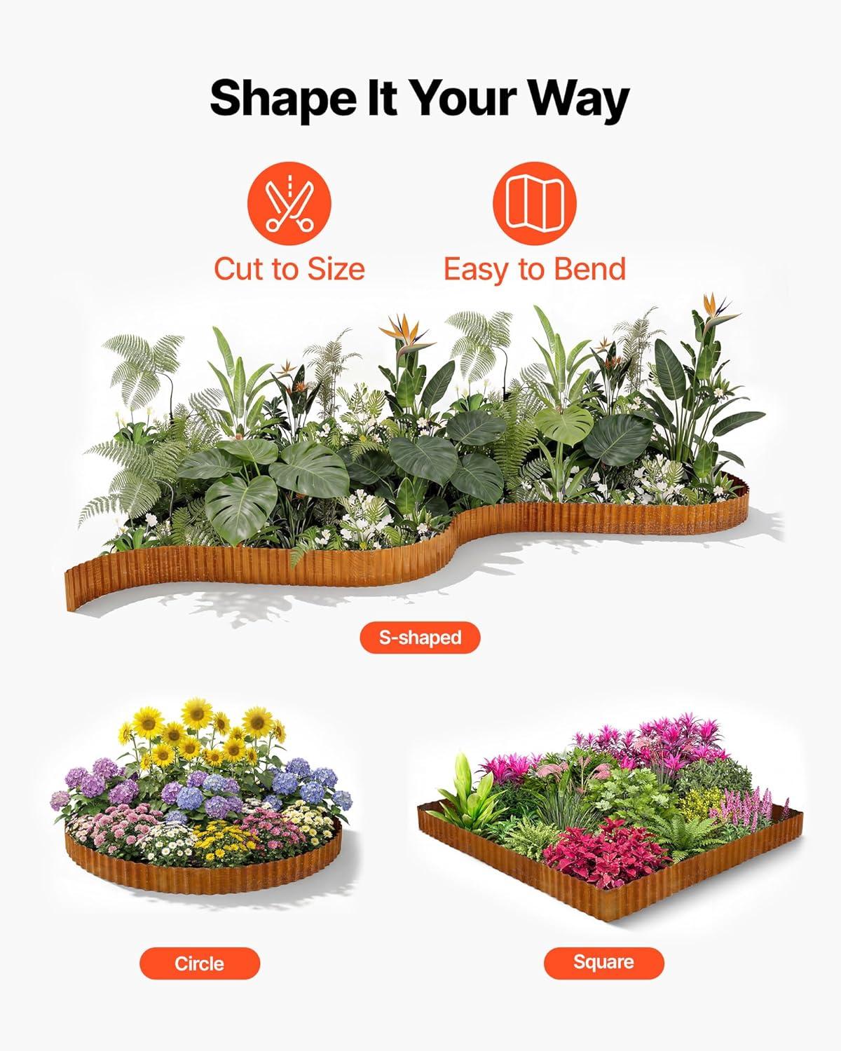 image:imageVEVOR Galvanized Steel Landscape Edging 50 ft x 6 in Metal Edging for Landscaping with Gloves EasytoInstall Bendable Metal Strips Heavy Duty Metal Garden Edge Border for Flower Bed Yard PathwayRust