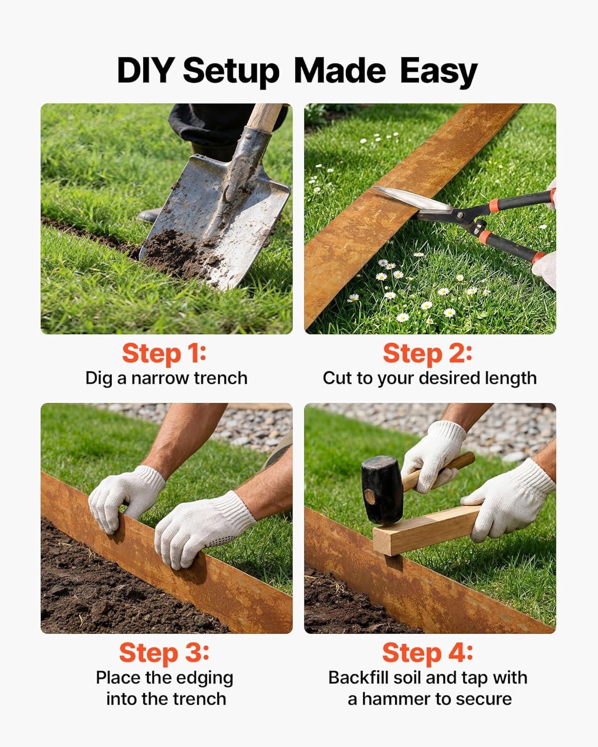 image:imageVEVOR Galvanized Steel Landscape Edging 50 ft x 6 in Metal Edging for Landscaping with Gloves EasytoInstall Bendable Metal Strips Heavy Duty Metal Garden Edge Border for Flower Bed Yard PathwayRust