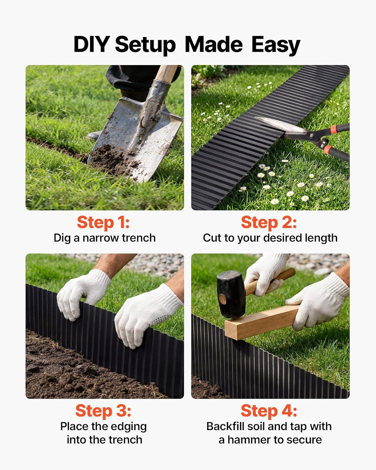 image:imageVEVOR Galvanized Steel Landscape Edging 50 ft x 6 in Metal Edging for Landscaping with Gloves EasytoInstall Bendable Metal Strips Heavy Duty Metal Garden Edge Border for Flower Bed Yard PathwayBlack