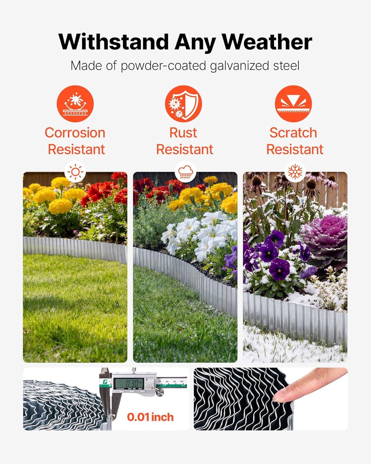 image:imageVEVOR Galvanized Steel Landscape Edging 50 ft x 6 in Metal Edging for Landscaping with Gloves EasytoInstall Bendable Metal Strips Heavy Duty Metal Garden Edge Border for Flower Bed Yard PathwaySilver