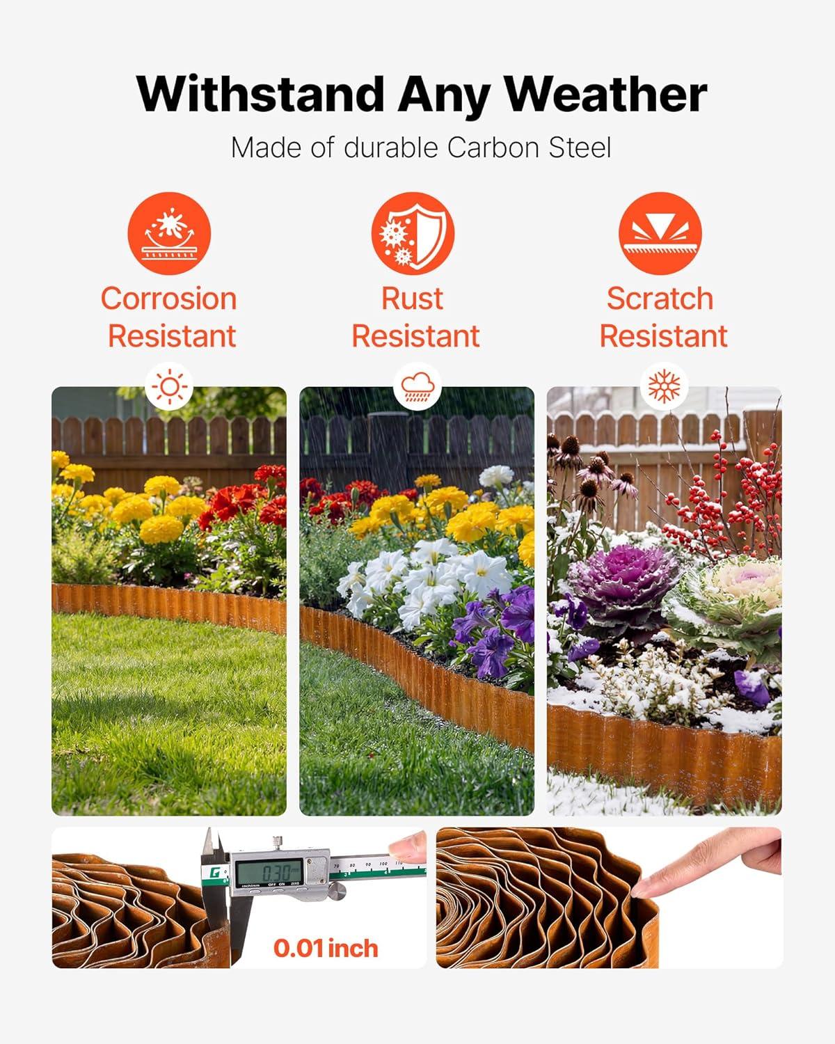 image:imageVEVOR Galvanized Steel Landscape Edging 50 ft x 6 in Metal Edging for Landscaping with Gloves EasytoInstall Bendable Metal Strips Heavy Duty Metal Garden Edge Border for Flower Bed Yard PathwayRust