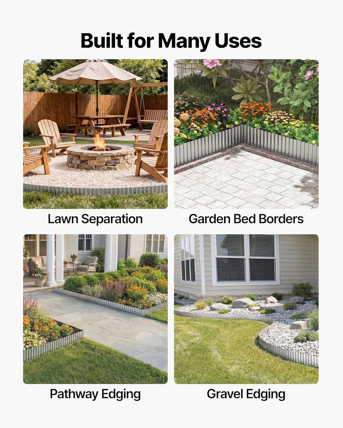 image:imageVEVOR Galvanized Steel Landscape Edging 50 ft x 6 in Metal Edging for Landscaping with Gloves EasytoInstall Bendable Metal Strips Heavy Duty Metal Garden Edge Border for Flower Bed Yard PathwaySilver