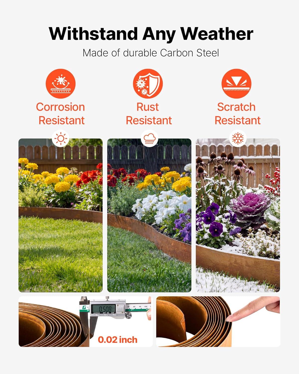 image:imageVEVOR Galvanized Steel Landscape Edging 50 ft x 6 in Metal Edging for Landscaping with Gloves EasytoInstall Bendable Metal Strips Heavy Duty Metal Garden Edge Border for Flower Bed Yard PathwayRust
