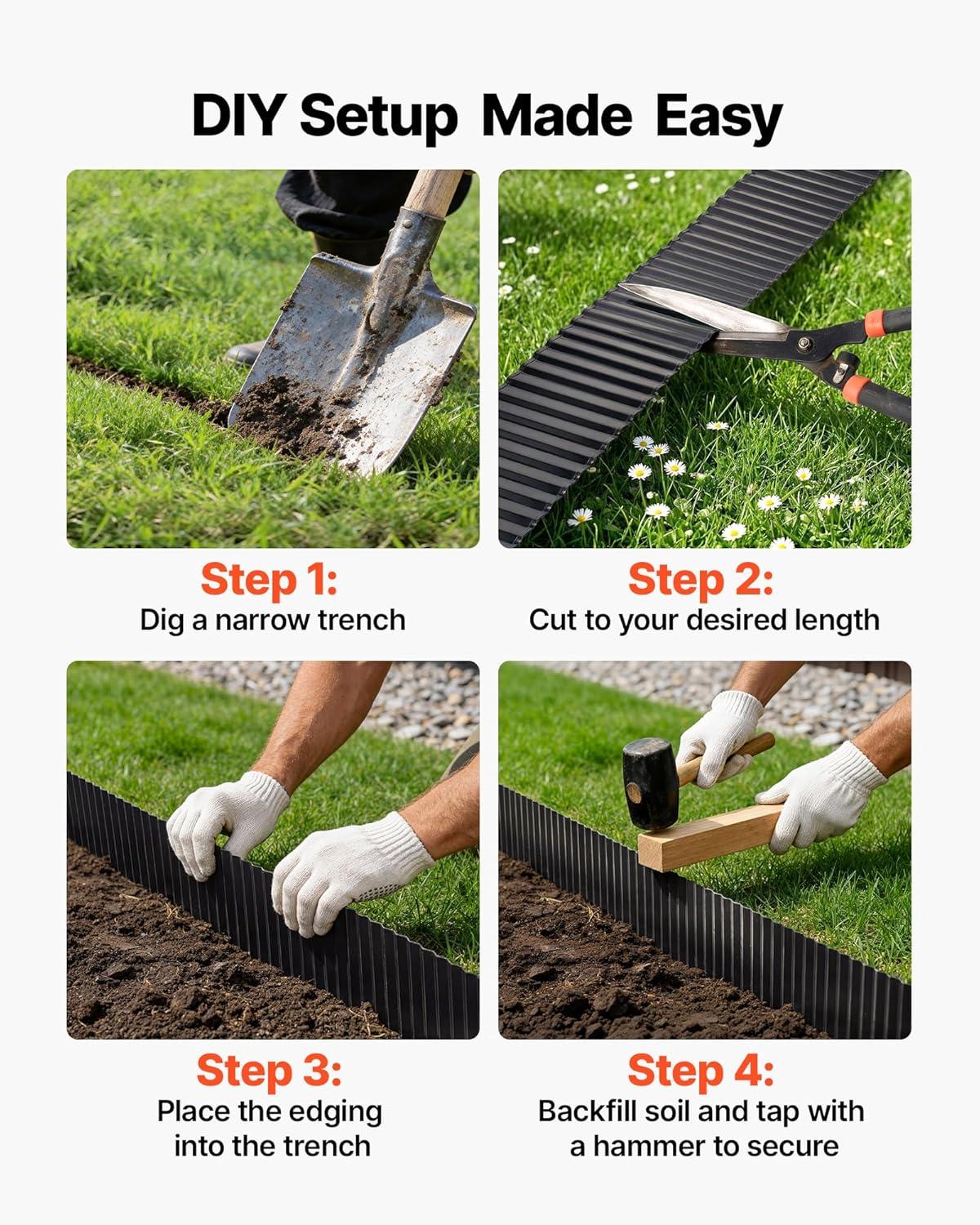 image:imageVEVOR Galvanized Steel Landscape Edging 50 ft x 6 in Metal Edging for Landscaping with Gloves EasytoInstall Bendable Metal Strips Heavy Duty Metal Garden Edge Border for Flower Bed Yard PathwayBlack