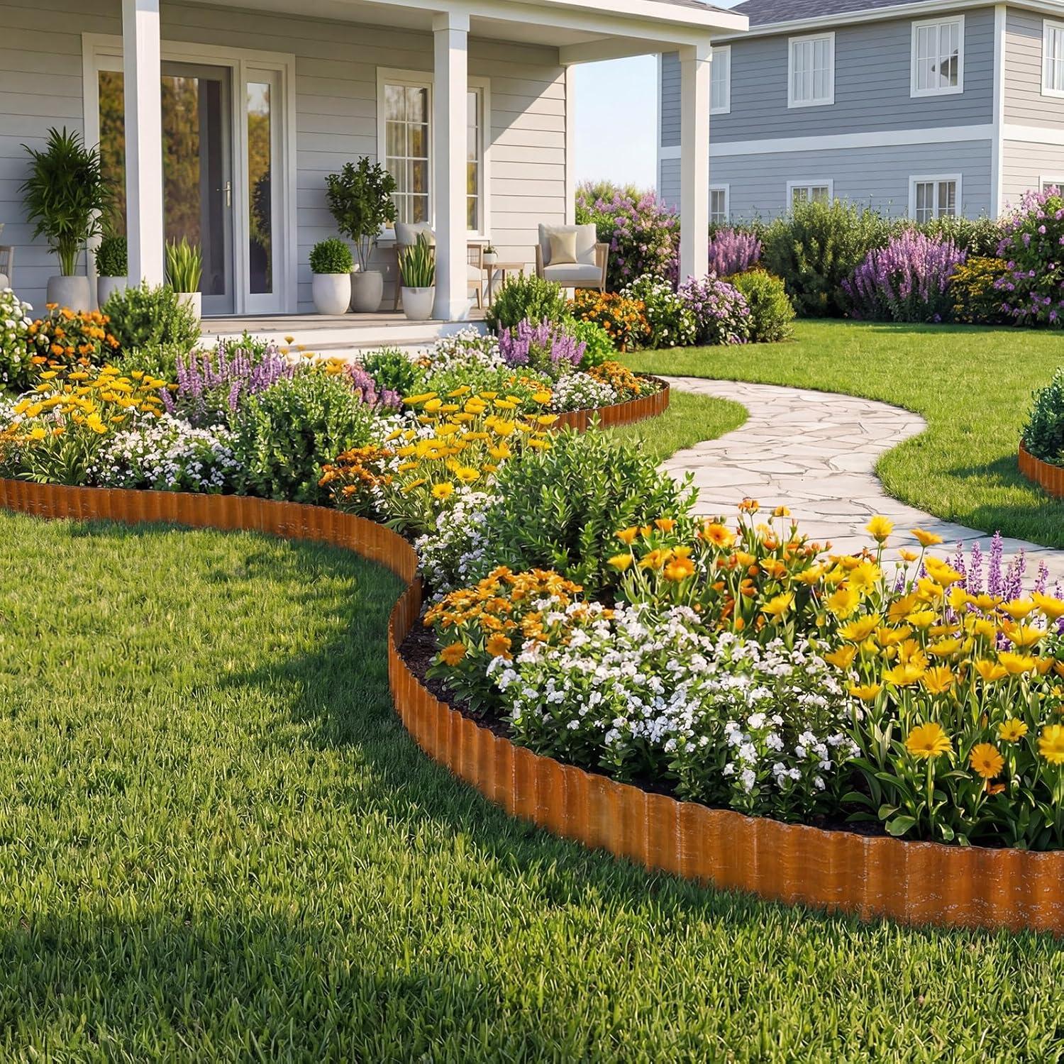 image:imageVEVOR Galvanized Steel Landscape Edging 50 ft x 6 in Metal Edging for Landscaping with Gloves EasytoInstall Bendable Metal Strips Heavy Duty Metal Garden Edge Border for Flower Bed Yard PathwayRust