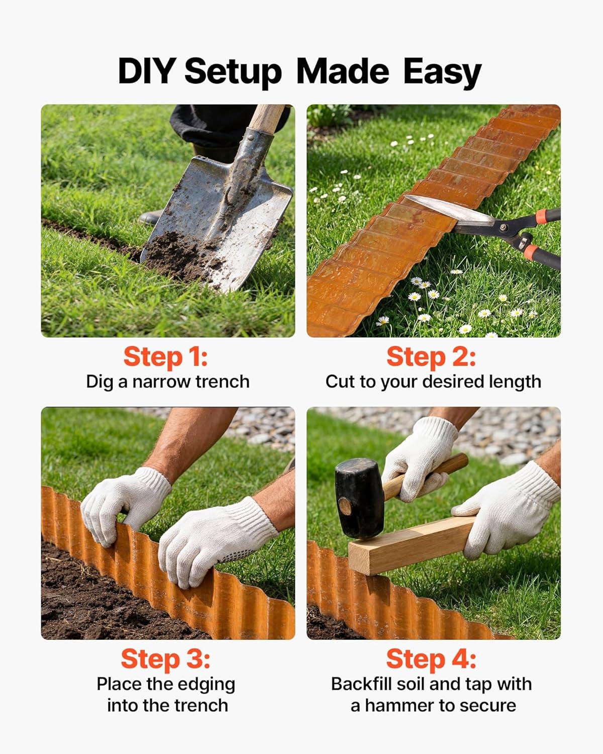 image:imageVEVOR Galvanized Steel Landscape Edging 50 ft x 6 in Metal Edging for Landscaping with Gloves EasytoInstall Bendable Metal Strips Heavy Duty Metal Garden Edge Border for Flower Bed Yard PathwayRust