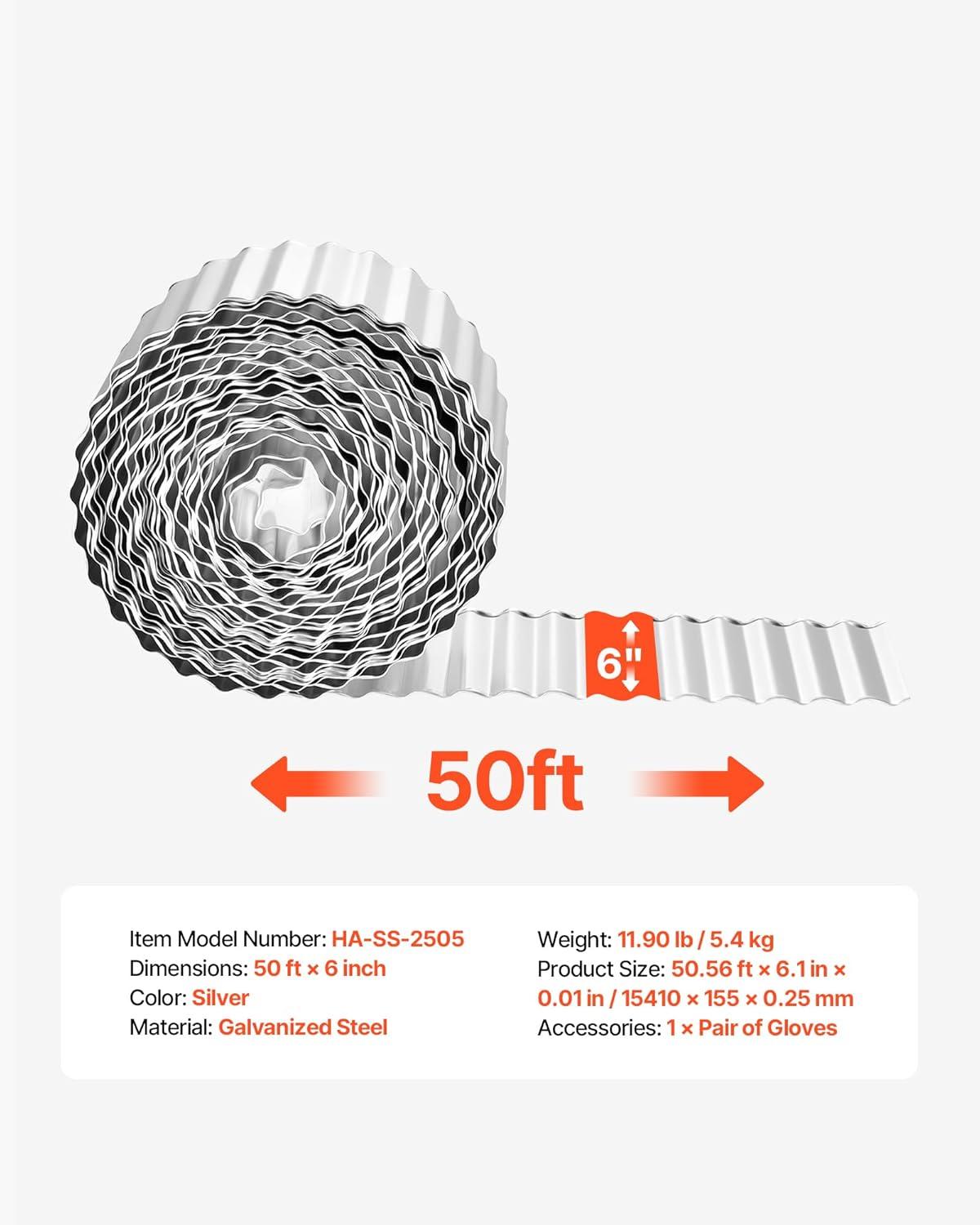 image:imageVEVOR Galvanized Steel Landscape Edging 50 ft x 6 in Metal Edging for Landscaping with Gloves EasytoInstall Bendable Metal Strips Heavy Duty Metal Garden Edge Border for Flower Bed Yard PathwaySilver