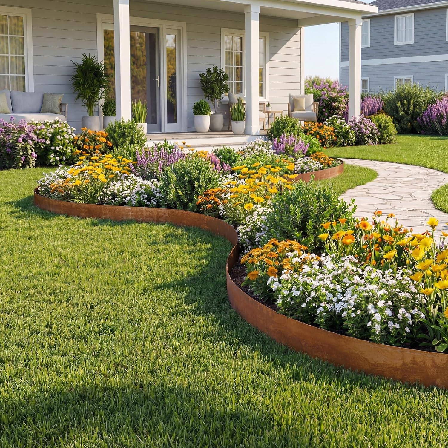 image:imageVEVOR Galvanized Steel Landscape Edging 50 ft x 6 in Metal Edging for Landscaping with Gloves EasytoInstall Bendable Metal Strips Heavy Duty Metal Garden Edge Border for Flower Bed Yard PathwayRust