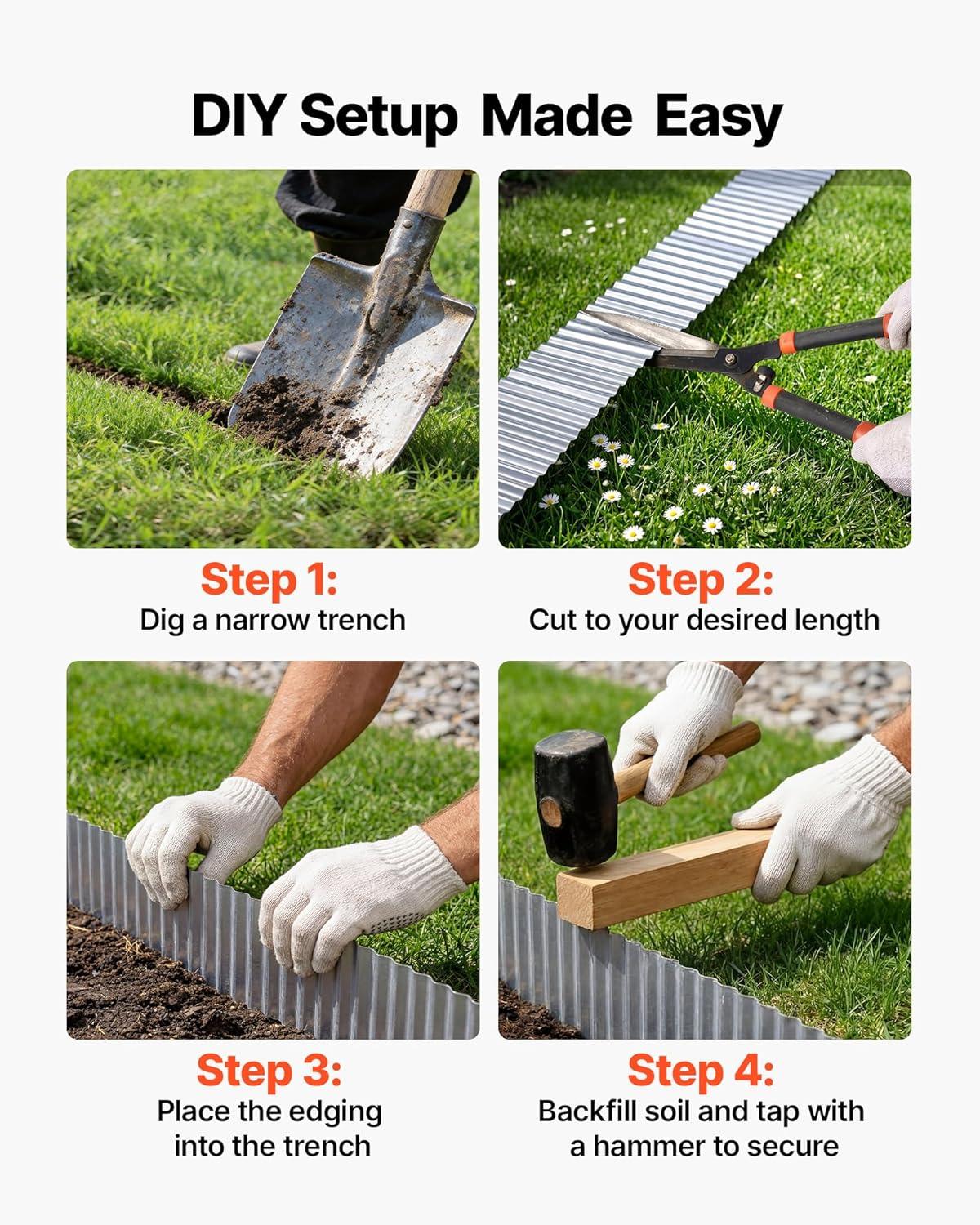 image:imageVEVOR Galvanized Steel Landscape Edging 50 ft x 6 in Metal Edging for Landscaping with Gloves EasytoInstall Bendable Metal Strips Heavy Duty Metal Garden Edge Border for Flower Bed Yard PathwaySilver