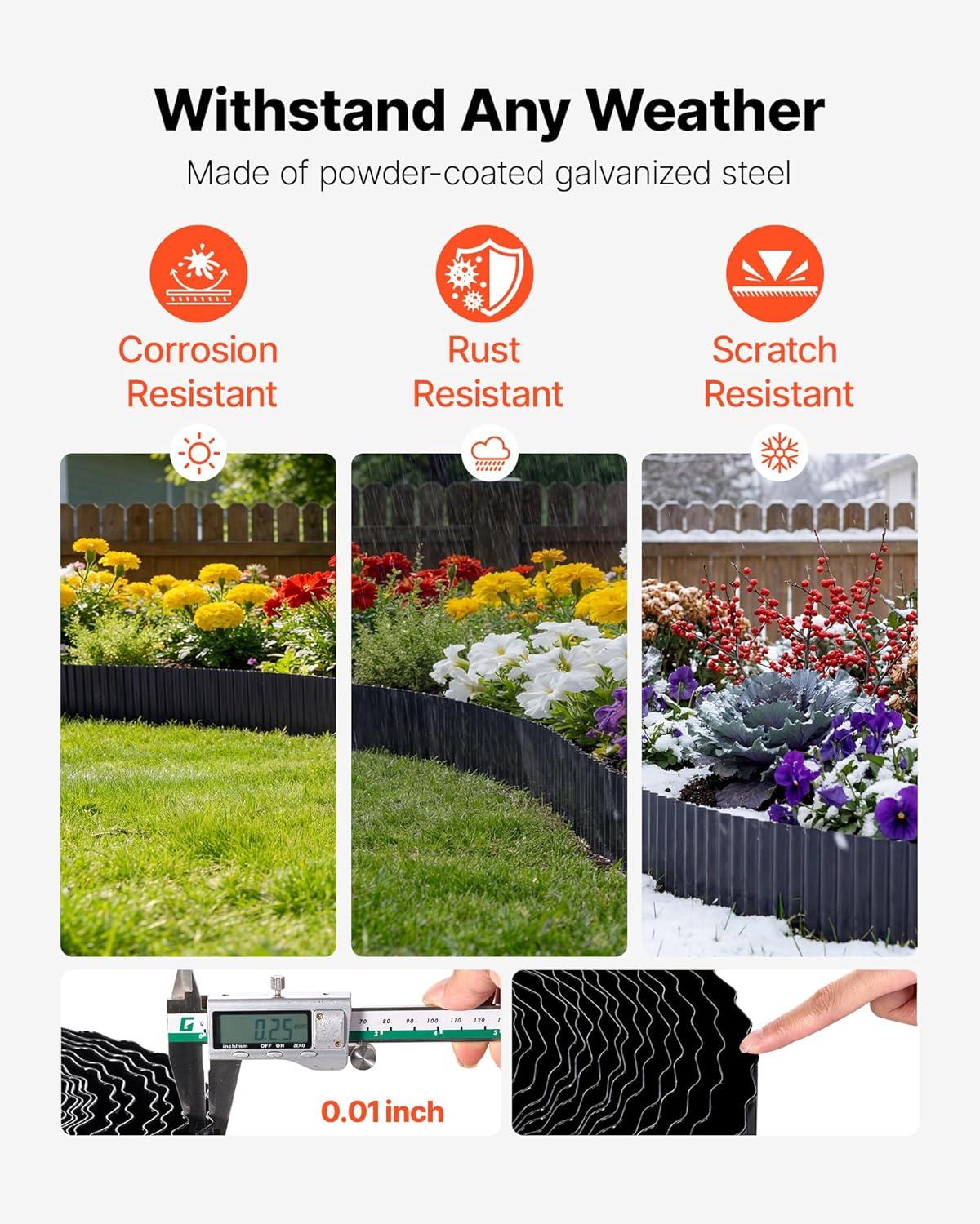 image:imageVEVOR Galvanized Steel Landscape Edging 50 ft x 6 in Metal Edging for Landscaping with Gloves EasytoInstall Bendable Metal Strips Heavy Duty Metal Garden Edge Border for Flower Bed Yard PathwayBlack