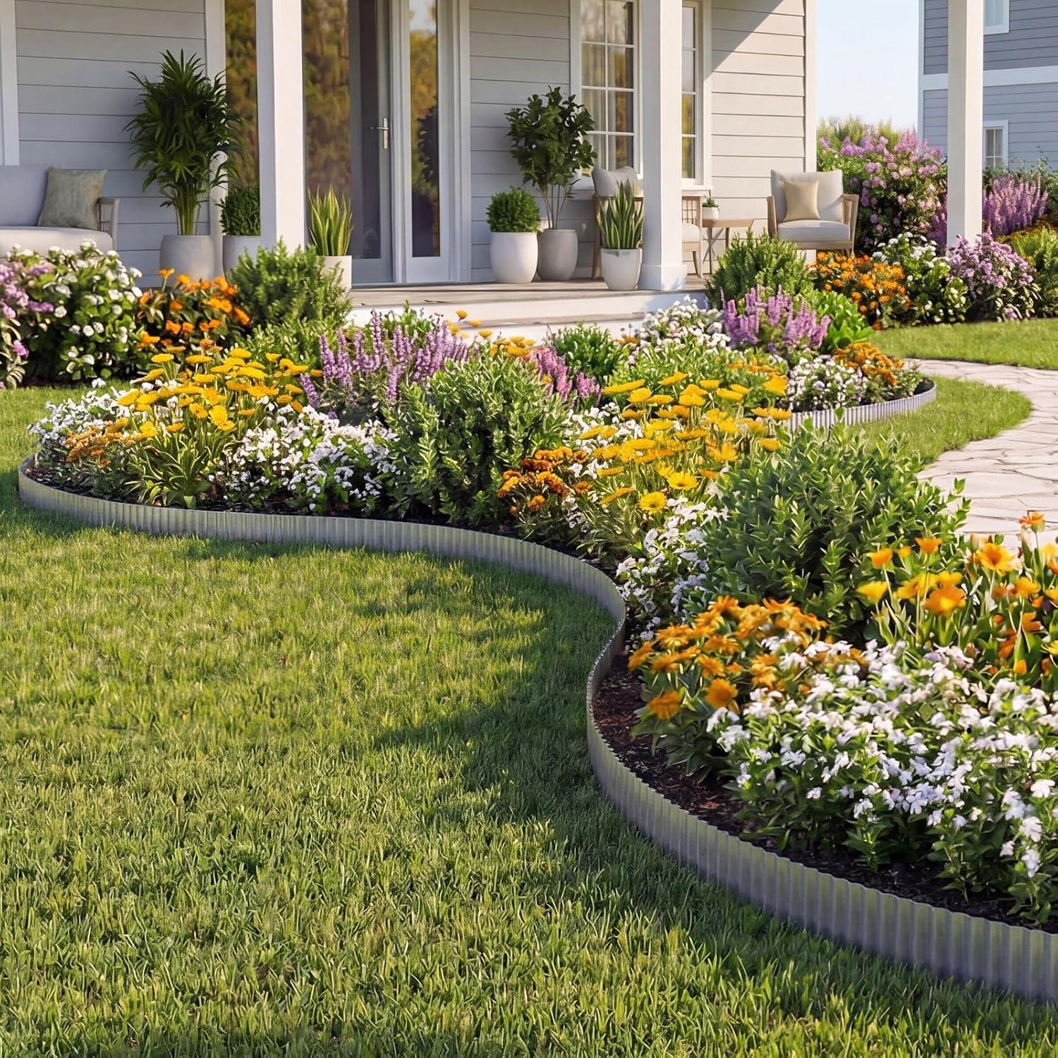 image:imageVEVOR Galvanized Steel Landscape Edging 50 ft x 6 in Metal Edging for Landscaping with Gloves EasytoInstall Bendable Metal Strips Heavy Duty Metal Garden Edge Border for Flower Bed Yard PathwaySilver