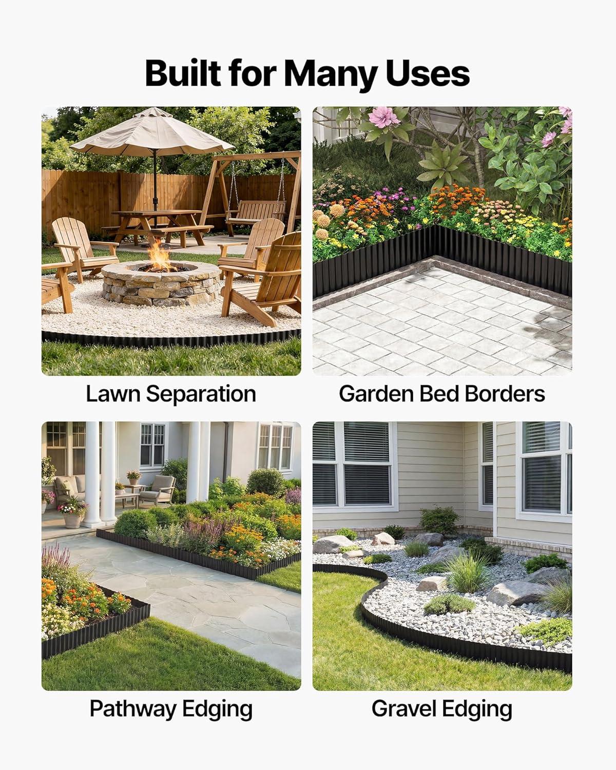 image:imageVEVOR Galvanized Steel Landscape Edging 50 ft x 6 in Metal Edging for Landscaping with Gloves EasytoInstall Bendable Metal Strips Heavy Duty Metal Garden Edge Border for Flower Bed Yard PathwayBlack