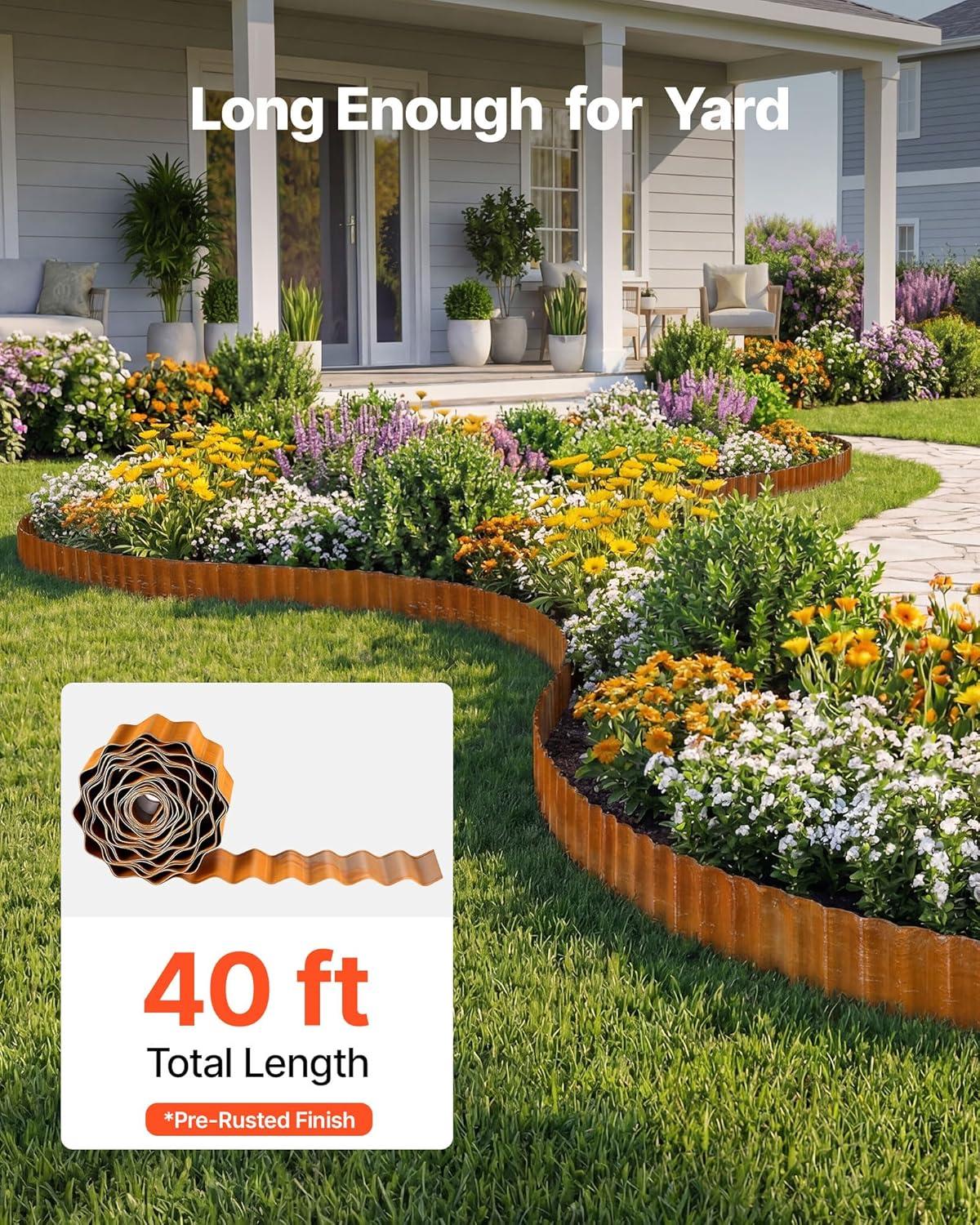 image:imageVEVOR Galvanized Steel Landscape Edging 50 ft x 6 in Metal Edging for Landscaping with Gloves EasytoInstall Bendable Metal Strips Heavy Duty Metal Garden Edge Border for Flower Bed Yard PathwayRust