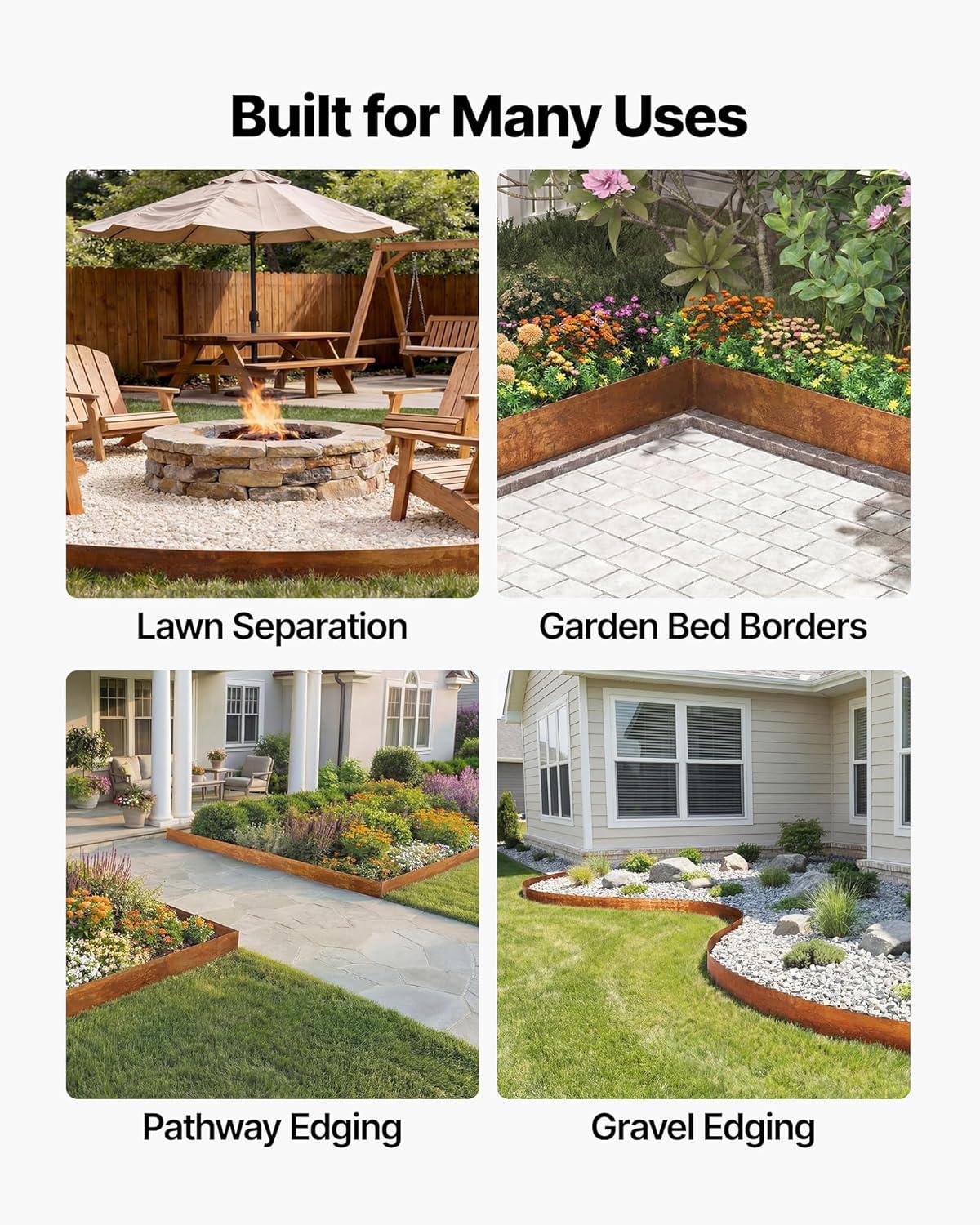 image:imageVEVOR Galvanized Steel Landscape Edging 50 ft x 6 in Metal Edging for Landscaping with Gloves EasytoInstall Bendable Metal Strips Heavy Duty Metal Garden Edge Border for Flower Bed Yard PathwayRust