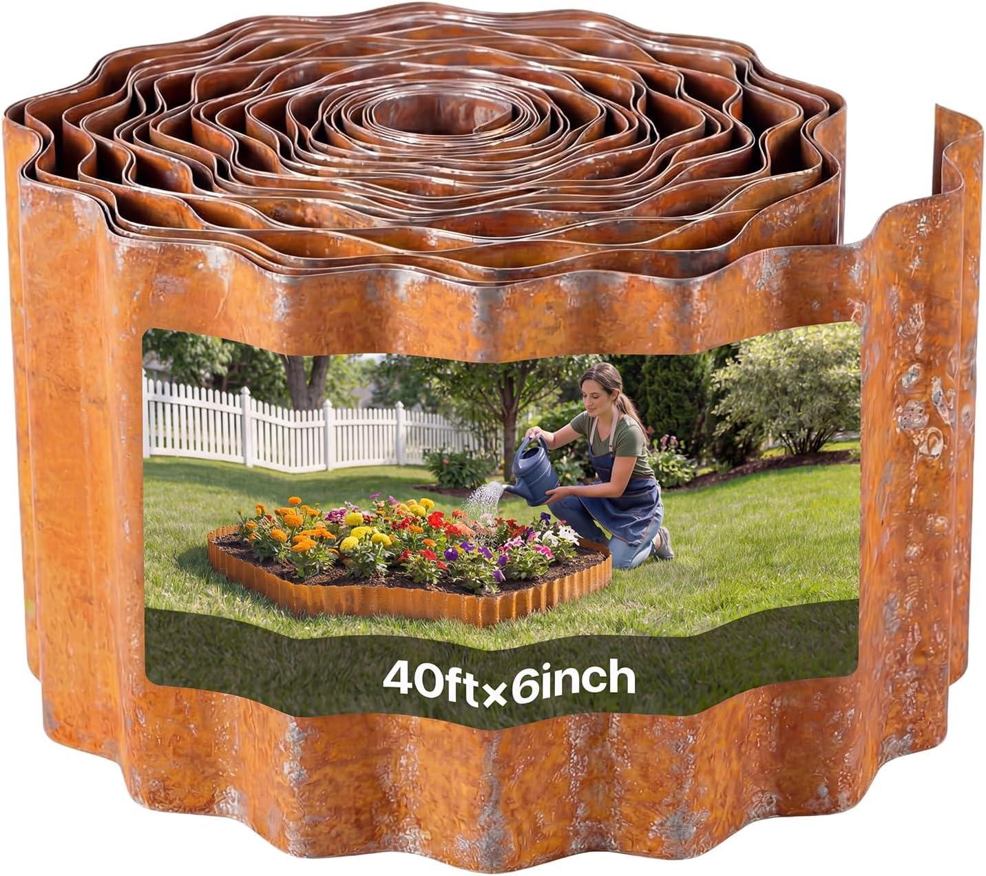 image:imageVEVOR Galvanized Steel Landscape Edging 50 ft x 6 in Metal Edging for Landscaping with Gloves EasytoInstall Bendable Metal Strips Heavy Duty Metal Garden Edge Border for Flower Bed Yard PathwayRust