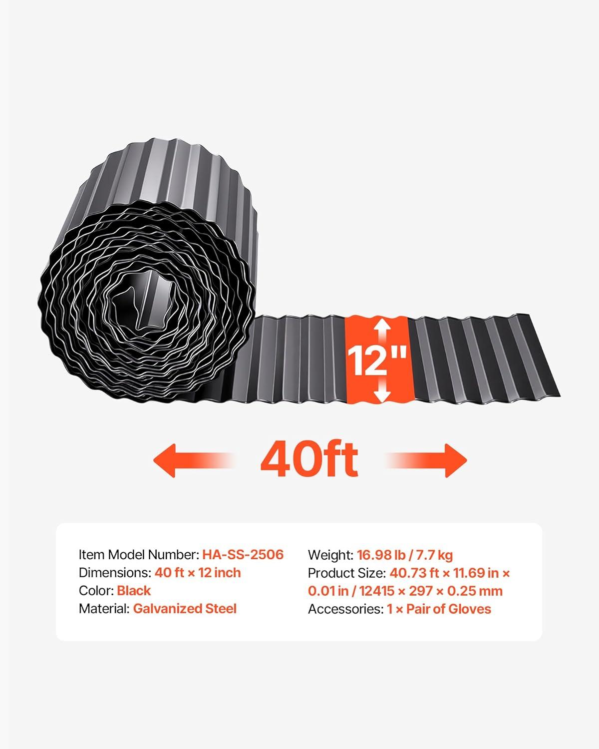 image:imageVEVOR Galvanized Steel Landscape Edging 50 ft x 6 in Metal Edging for Landscaping with Gloves EasytoInstall Bendable Metal Strips Heavy Duty Metal Garden Edge Border for Flower Bed Yard PathwayBlack