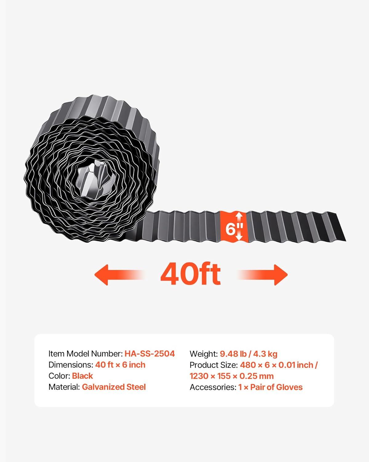 image:imageVEVOR Galvanized Steel Landscape Edging 50 ft x 6 in Metal Edging for Landscaping with Gloves EasytoInstall Bendable Metal Strips Heavy Duty Metal Garden Edge Border for Flower Bed Yard PathwayBlack