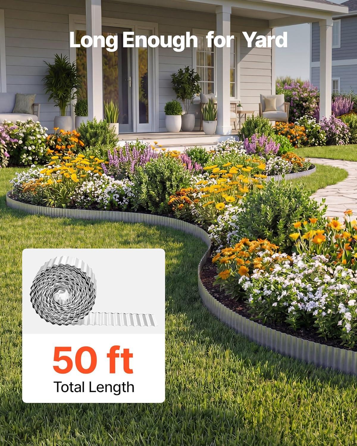 image:imageVEVOR Galvanized Steel Landscape Edging 50 ft x 6 in Metal Edging for Landscaping with Gloves EasytoInstall Bendable Metal Strips Heavy Duty Metal Garden Edge Border for Flower Bed Yard PathwaySilver
