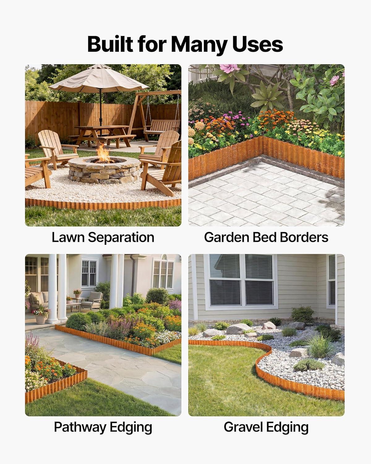 image:imageVEVOR Galvanized Steel Landscape Edging 50 ft x 6 in Metal Edging for Landscaping with Gloves EasytoInstall Bendable Metal Strips Heavy Duty Metal Garden Edge Border for Flower Bed Yard PathwayRust