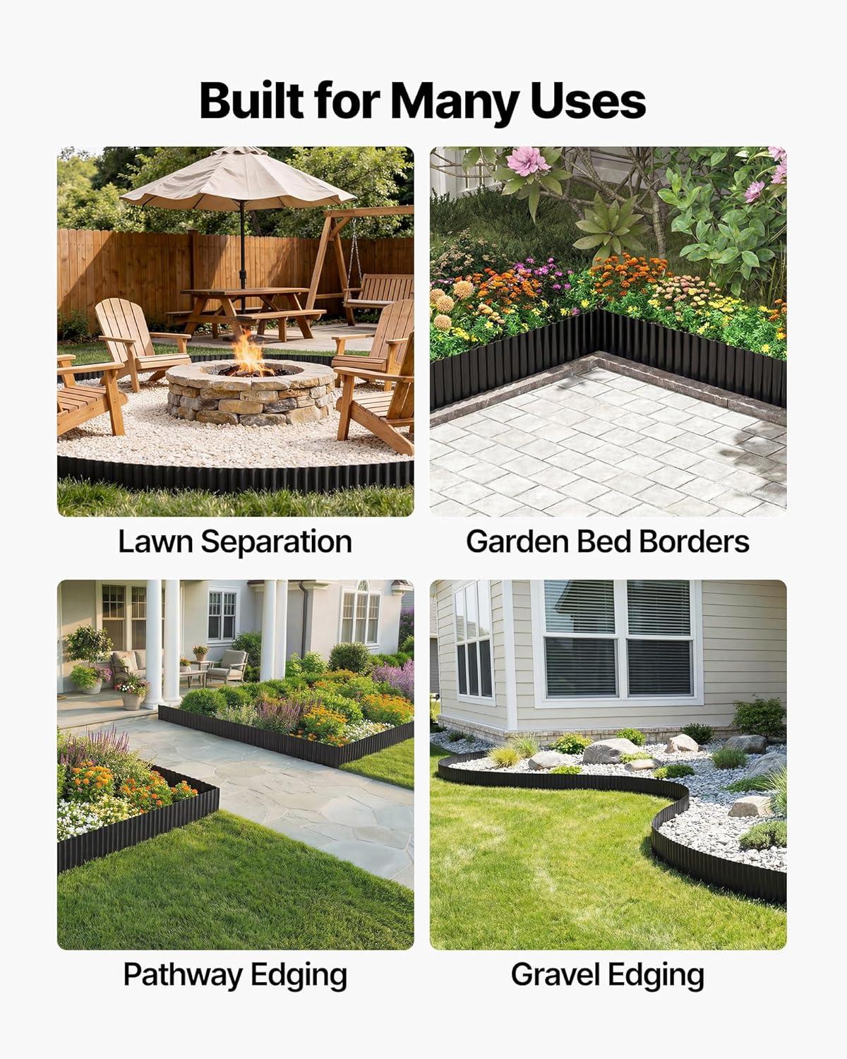 image:imageVEVOR Galvanized Steel Landscape Edging 50 ft x 6 in Metal Edging for Landscaping with Gloves EasytoInstall Bendable Metal Strips Heavy Duty Metal Garden Edge Border for Flower Bed Yard PathwayBlack