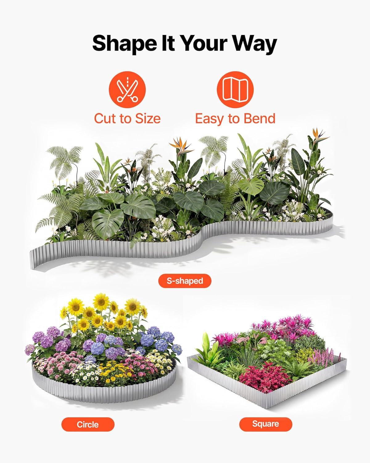 image:imageVEVOR Galvanized Steel Landscape Edging 50 ft x 6 in Metal Edging for Landscaping with Gloves EasytoInstall Bendable Metal Strips Heavy Duty Metal Garden Edge Border for Flower Bed Yard PathwaySilver