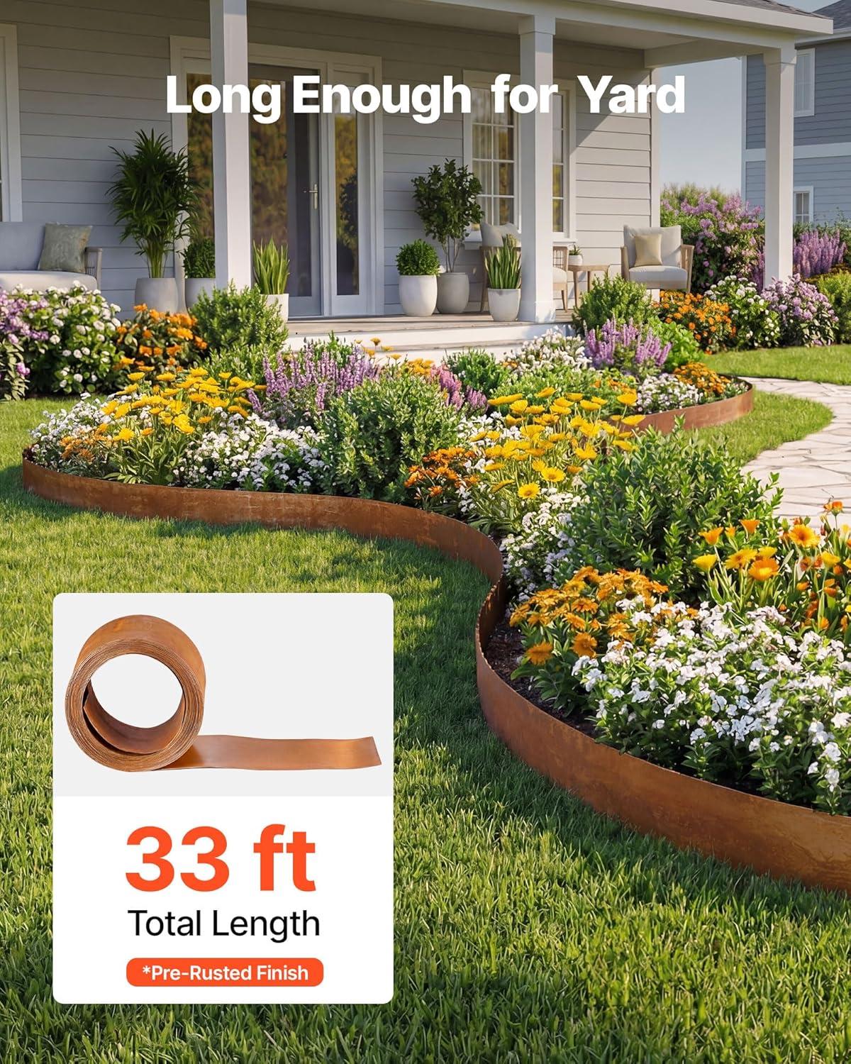 image:imageVEVOR Galvanized Steel Landscape Edging 50 ft x 6 in Metal Edging for Landscaping with Gloves EasytoInstall Bendable Metal Strips Heavy Duty Metal Garden Edge Border for Flower Bed Yard PathwayRust