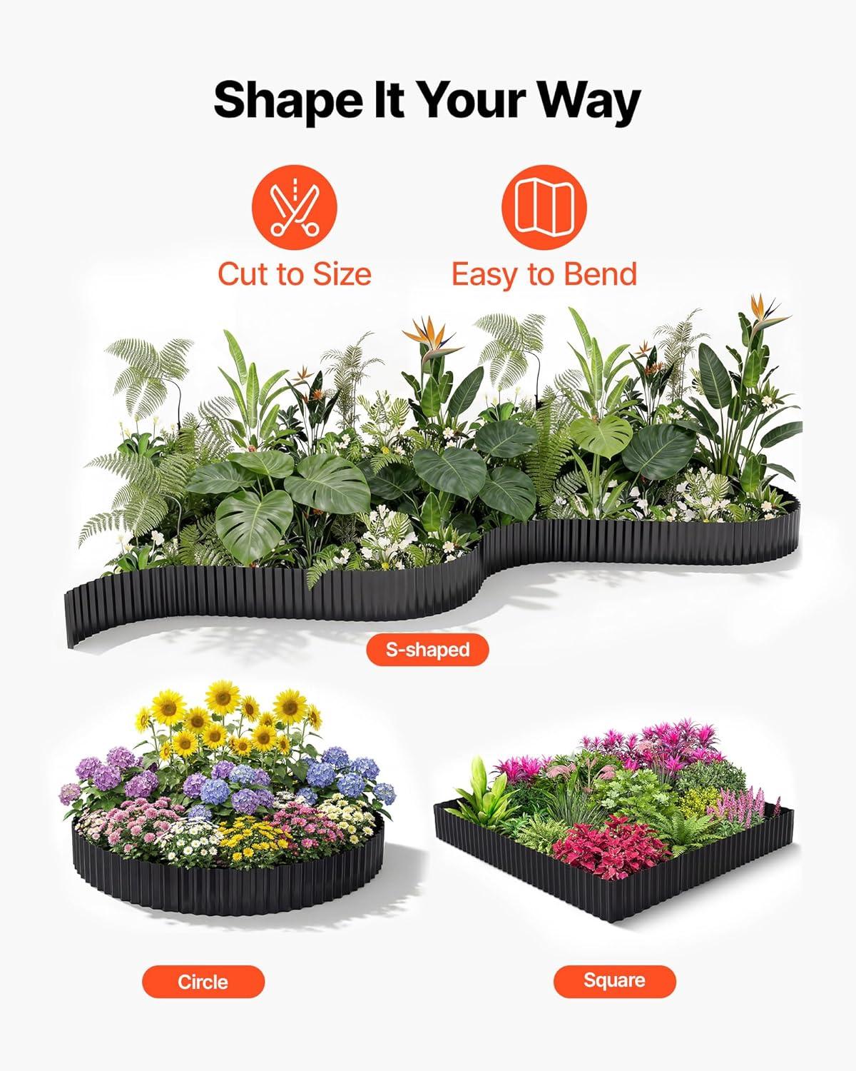 image:imageVEVOR Galvanized Steel Landscape Edging 50 ft x 6 in Metal Edging for Landscaping with Gloves EasytoInstall Bendable Metal Strips Heavy Duty Metal Garden Edge Border for Flower Bed Yard PathwayBlack