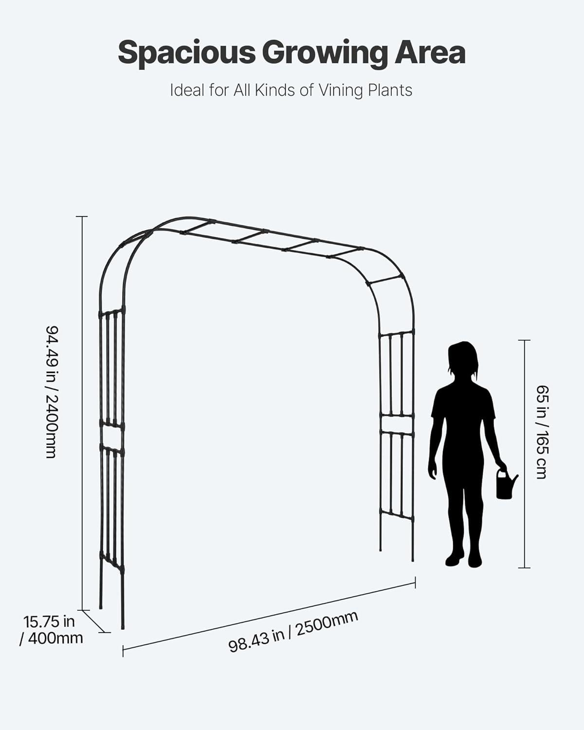 image:imageVEVOR Garden Arbor 945 H x 985 W x 158 D in Metal Archway Sturdy Outdoor Trellis Arch with Stakes Easy to Assemble Pergola Arbor for Plant Climbing Yard Lawn Wedding Party DecorationBlack