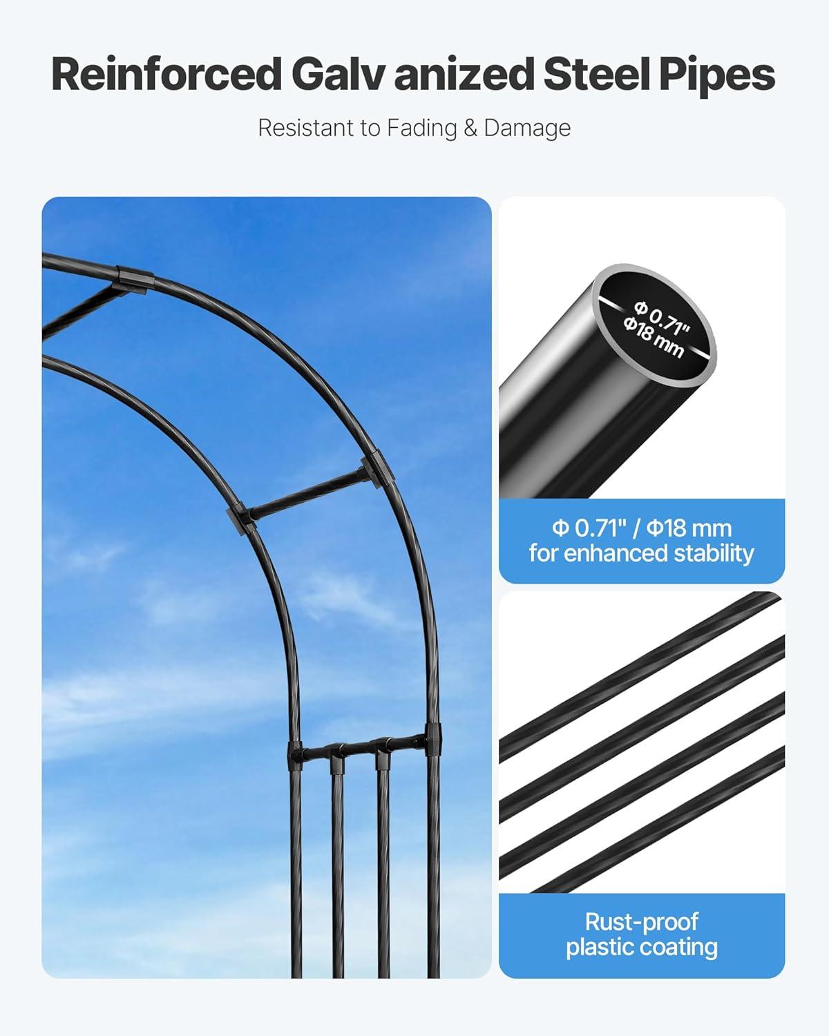 image:imageVEVOR Garden Arbor 945 H x 985 W x 158 D in Metal Archway Sturdy Outdoor Trellis Arch with Stakes Easy to Assemble Pergola Arbor for Plant Climbing Yard Lawn Wedding Party DecorationBlack
