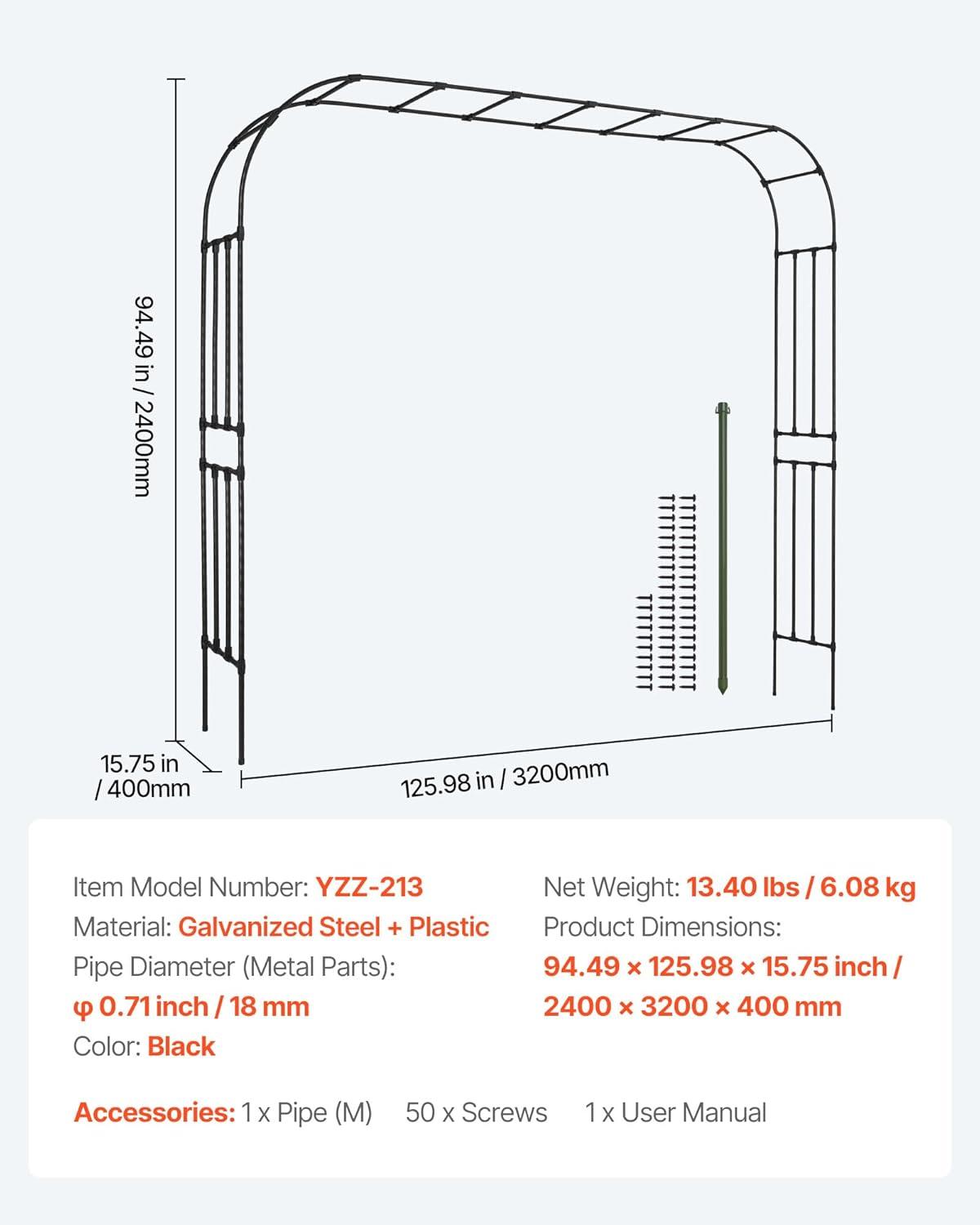 image:imageVEVOR Garden Arbor 945 H x 985 W x 158 D in Metal Archway Sturdy Outdoor Trellis Arch with Stakes Easy to Assemble Pergola Arbor for Plant Climbing Yard Lawn Wedding Party DecorationBlack
