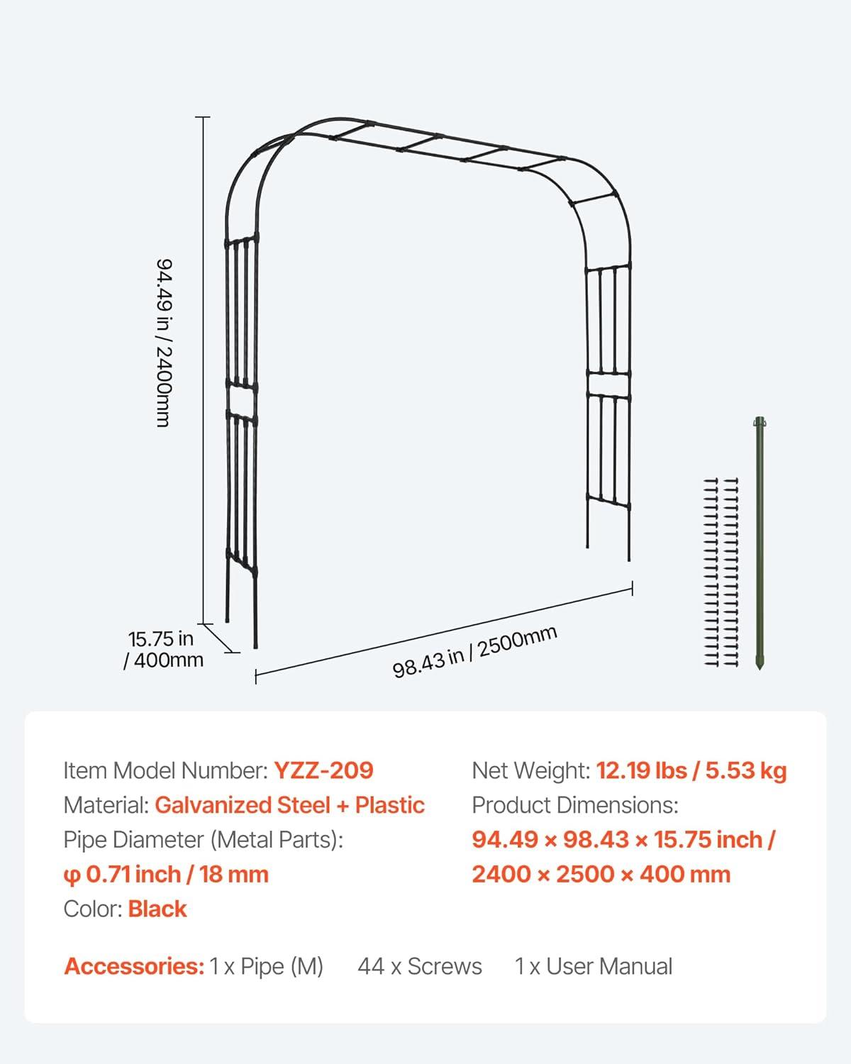 image:imageVEVOR Garden Arbor 945 H x 985 W x 158 D in Metal Archway Sturdy Outdoor Trellis Arch with Stakes Easy to Assemble Pergola Arbor for Plant Climbing Yard Lawn Wedding Party DecorationBlack