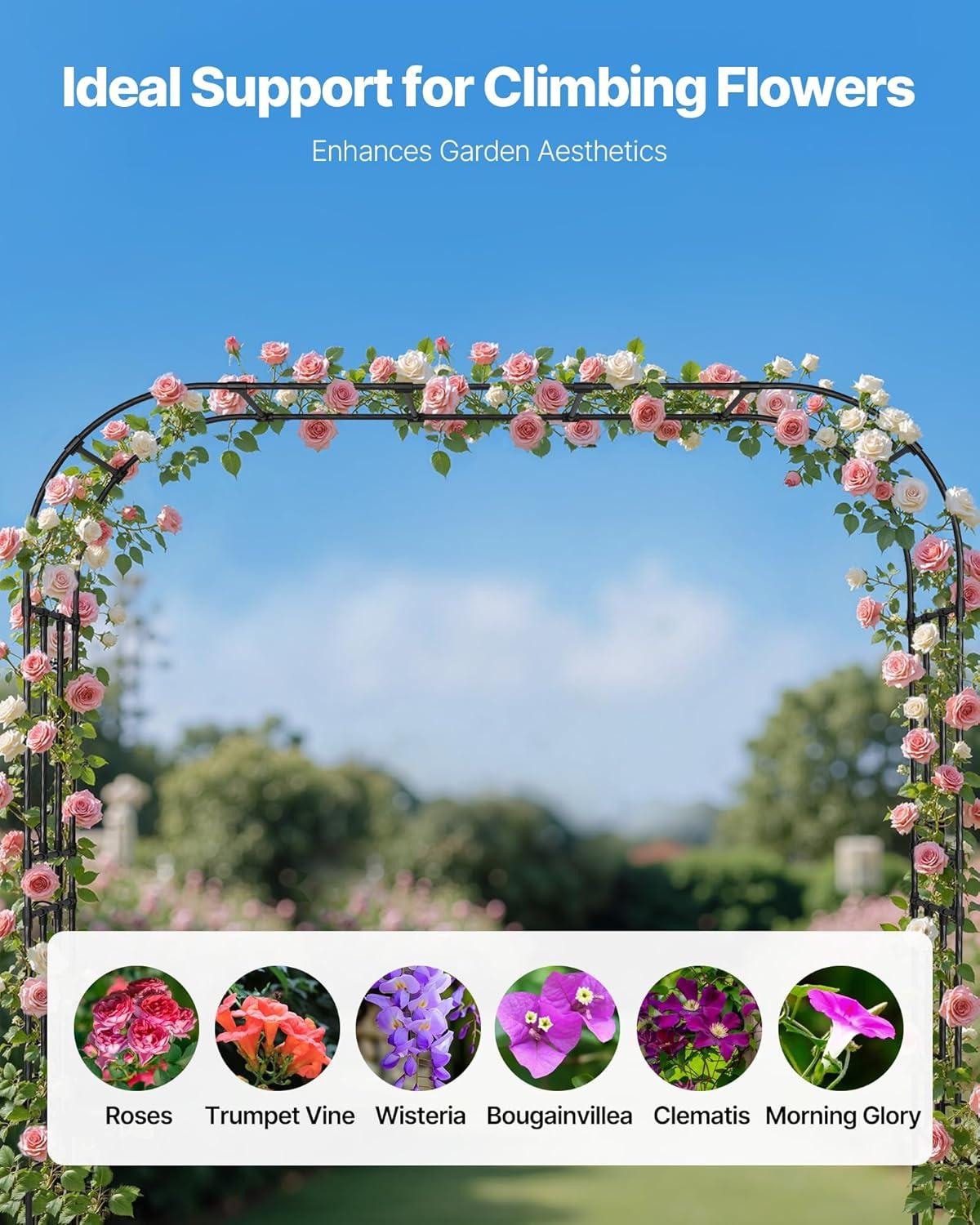 image:imageVEVOR Garden Arbor 945 H x 985 W x 158 D in Metal Archway Sturdy Outdoor Trellis Arch with Stakes Easy to Assemble Pergola Arbor for Plant Climbing Yard Lawn Wedding Party DecorationBlack