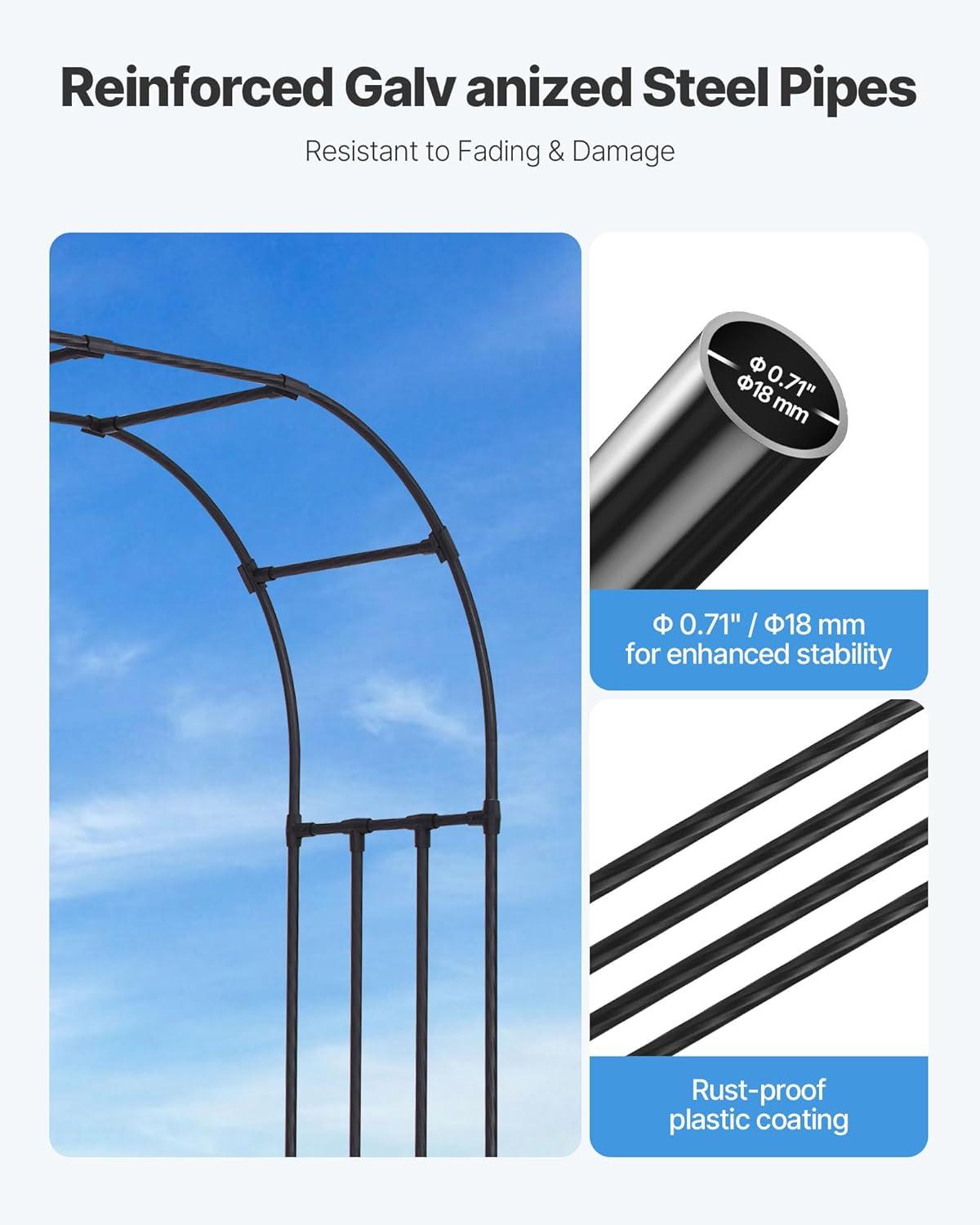 image:imageVEVOR Garden Arbor 945 H x 985 W x 158 D in Metal Archway Sturdy Outdoor Trellis Arch with Stakes Easy to Assemble Pergola Arbor for Plant Climbing Yard Lawn Wedding Party DecorationBlack