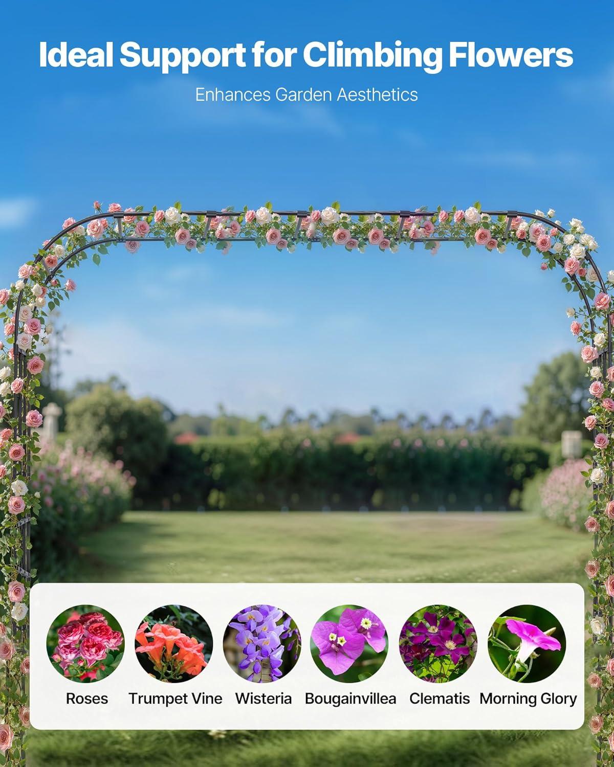image:imageVEVOR Garden Arbor 945 H x 985 W x 158 D in Metal Archway Sturdy Outdoor Trellis Arch with Stakes Easy to Assemble Pergola Arbor for Plant Climbing Yard Lawn Wedding Party DecorationBlack