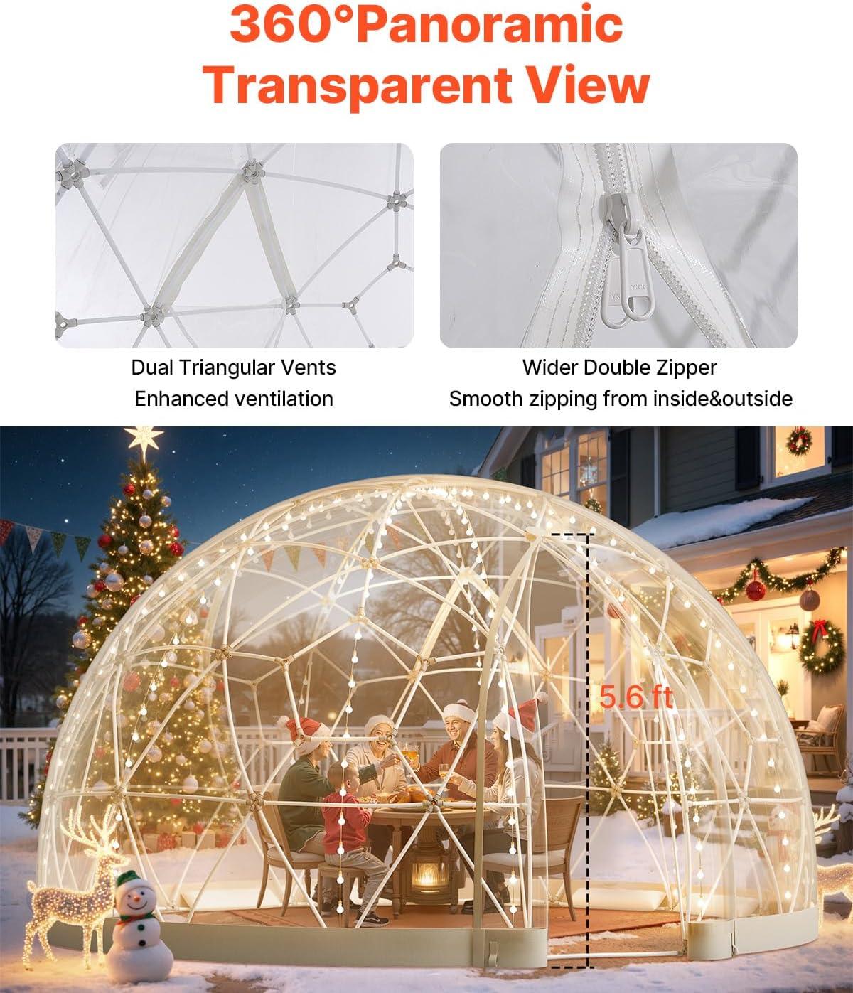 image:imageVEVOR Garden Dome Tent 12 x 72 ft Clear Bubble Tent House for 47 Person Waterproof PVC Geodesic Dome Greenhouse with Ventilated Window Outdoor Igloo12 x 72 FT