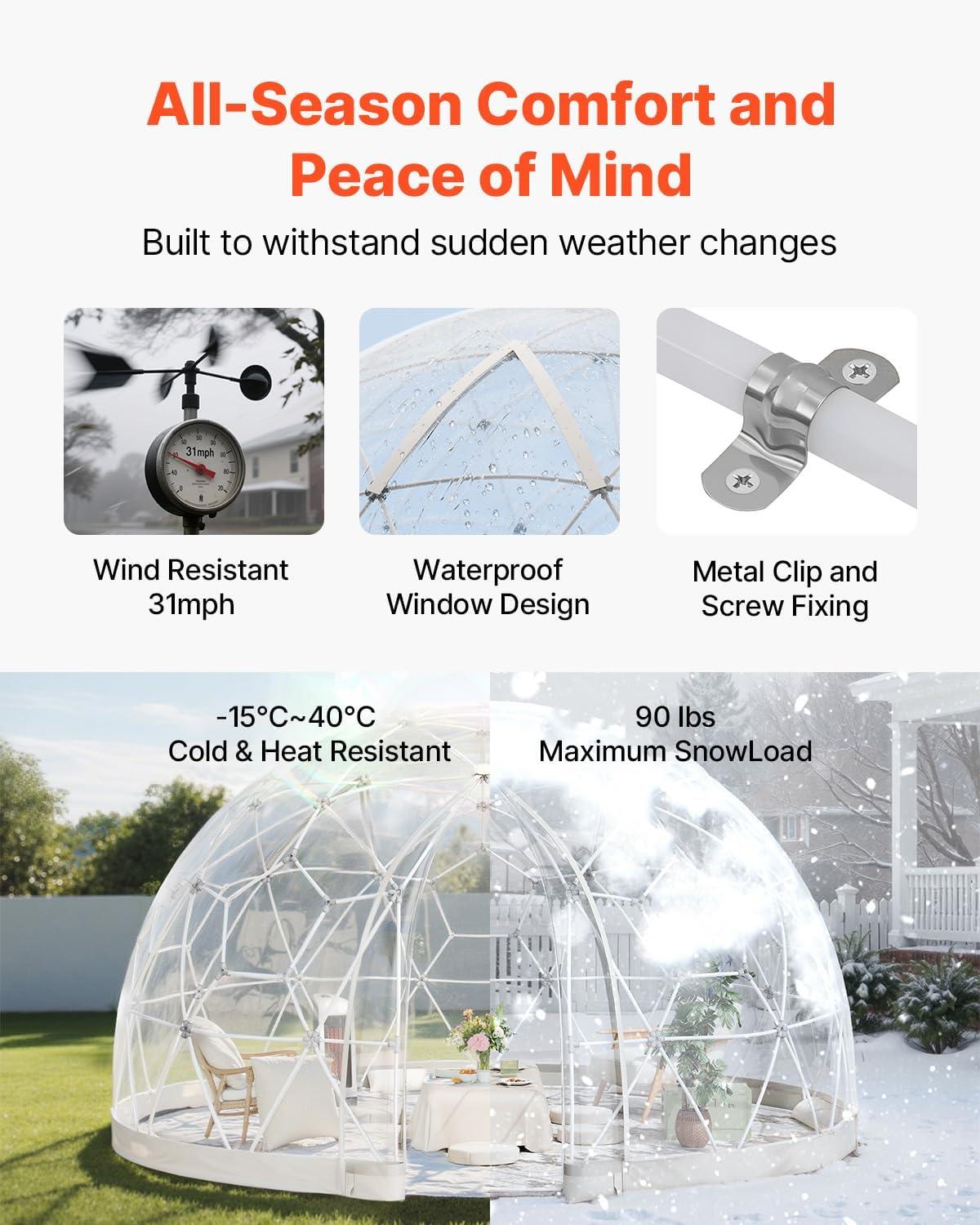 image:imageVEVOR Garden Dome Tent 12 x 72 ft Clear Bubble Tent House for 47 Person Waterproof PVC Geodesic Dome Greenhouse with Ventilated Window Outdoor Igloo12 x 72 FT