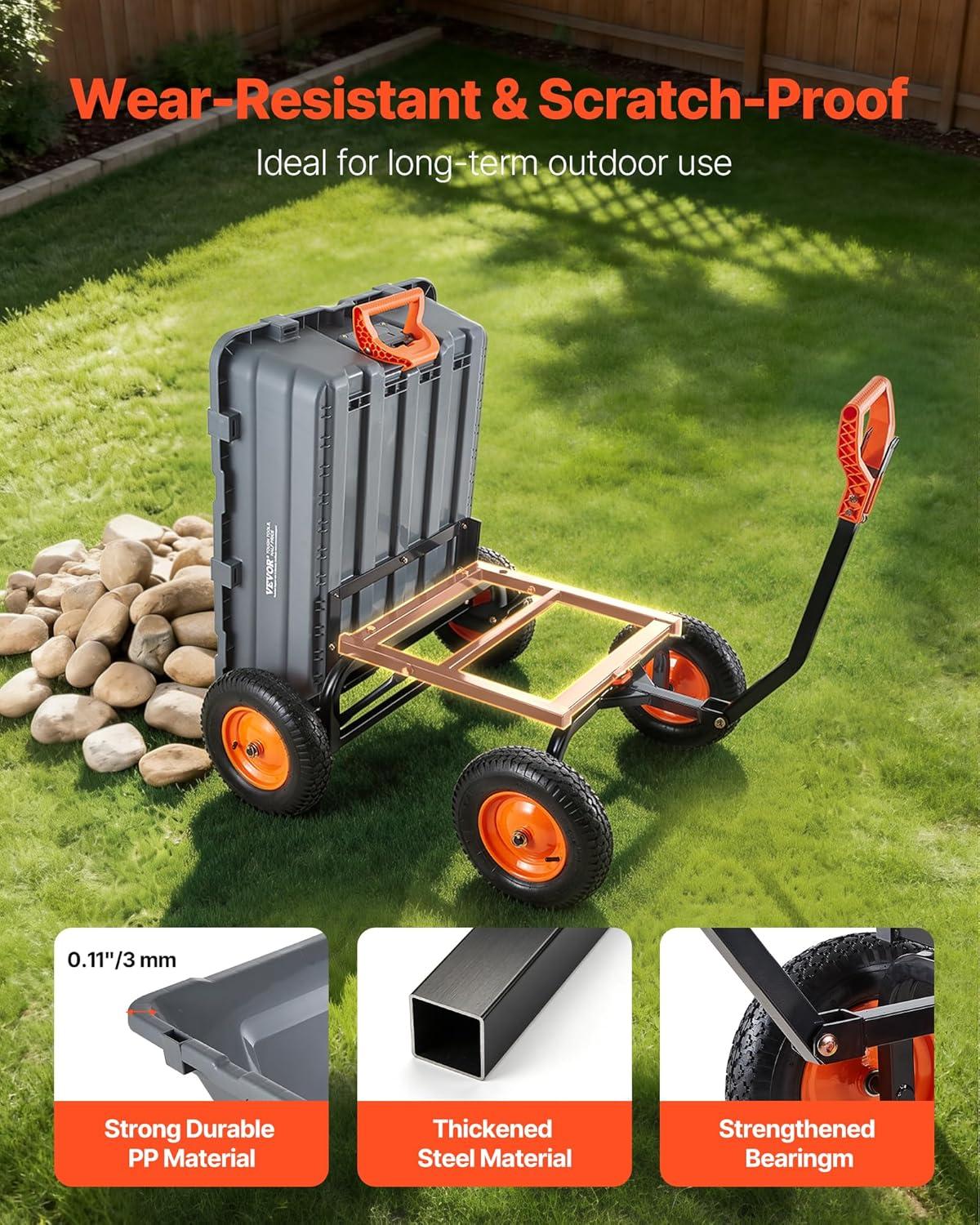 image:imageVEVOR Garden Dump Cart 1500lbs 15 CuFt Heavy Duty Wheelbarrow with Convertible Handle and 16 Flat Free Tires Outdoor Yard Wagon ATV Trailer Dump Cart Tow Behind for Lawn Mower Tractor1500LBS