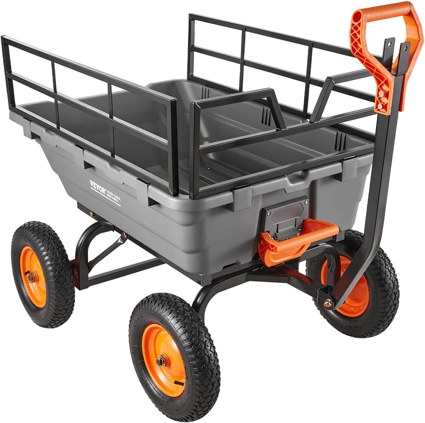 image:imageVEVOR Garden Dump Cart 1500lbs 15 CuFt Heavy Duty Wheelbarrow with Convertible Handle and 16 Flat Free Tires Outdoor Yard Wagon ATV Trailer Dump Cart Tow Behind for Lawn Mower Tractor1500LBS
