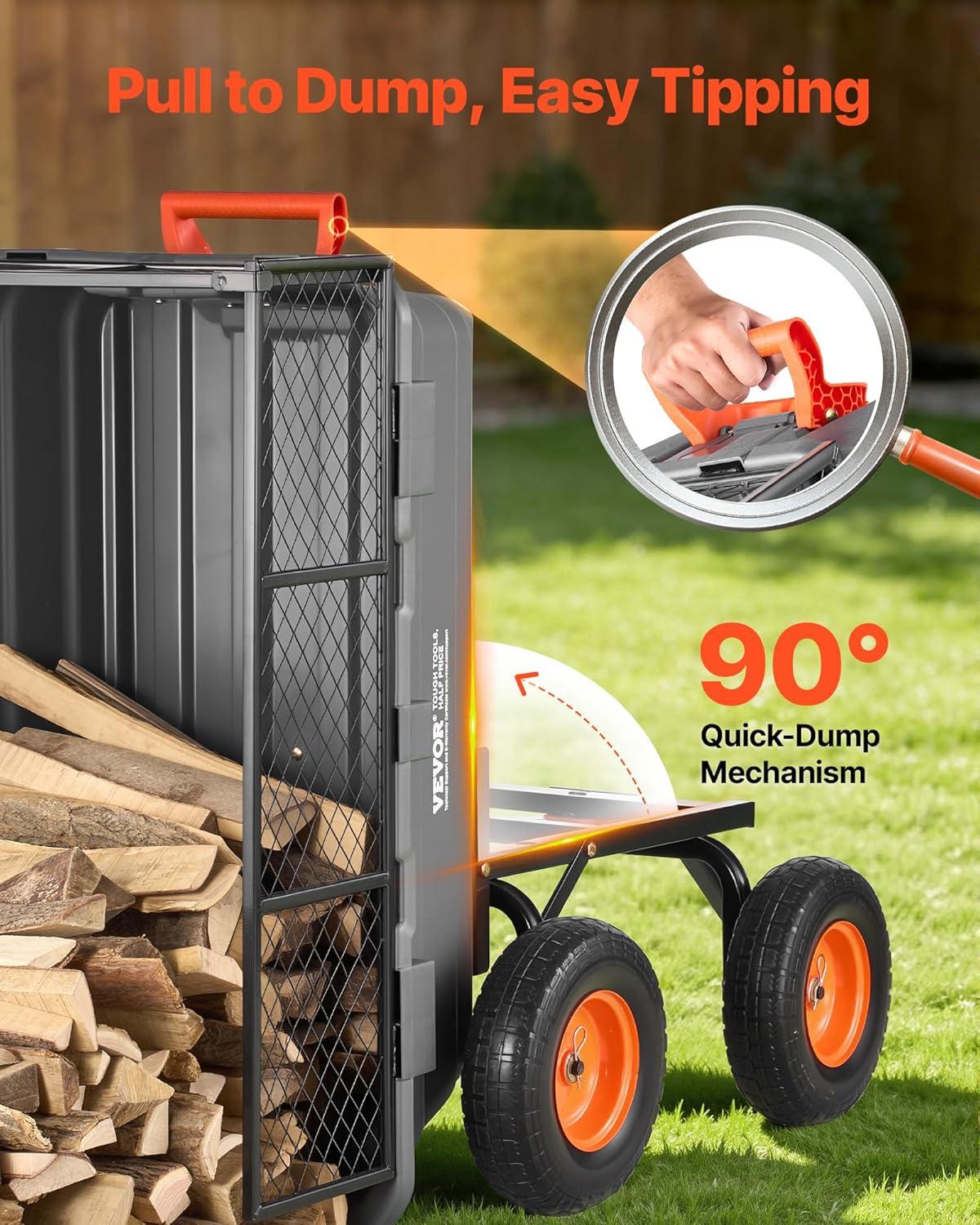 image:imageVEVOR Garden Dump Cart 1500lbs 15 CuFt Heavy Duty Wheelbarrow with Convertible Handle and 16 Flat Free Tires Outdoor Yard Wagon ATV Trailer Dump Cart Tow Behind for Lawn Mower Tractor1200LBS