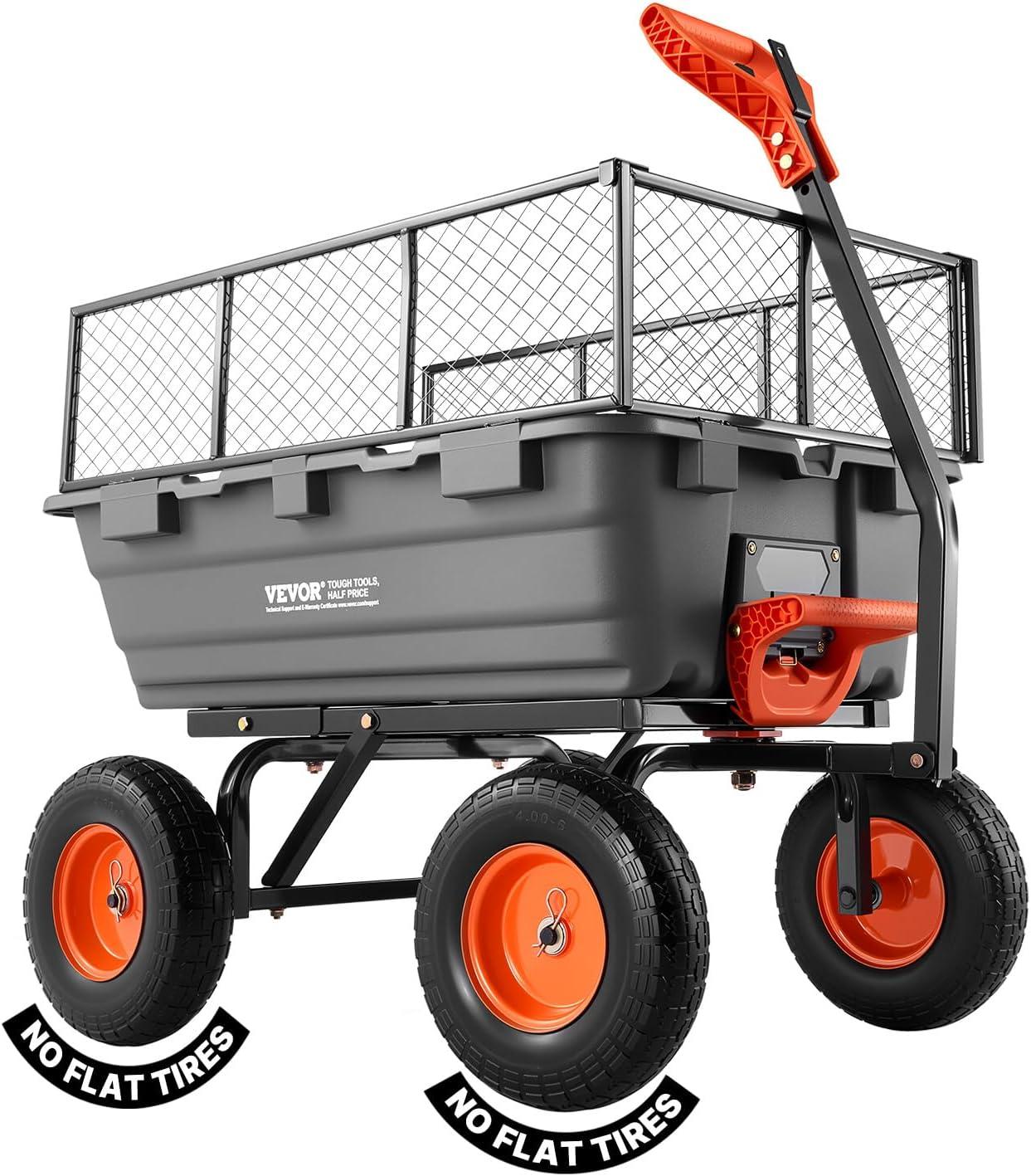 image:imageVEVOR Garden Dump Cart 1500lbs 15 CuFt Heavy Duty Wheelbarrow with Convertible Handle and 16 Flat Free Tires Outdoor Yard Wagon ATV Trailer Dump Cart Tow Behind for Lawn Mower Tractor1200LBS