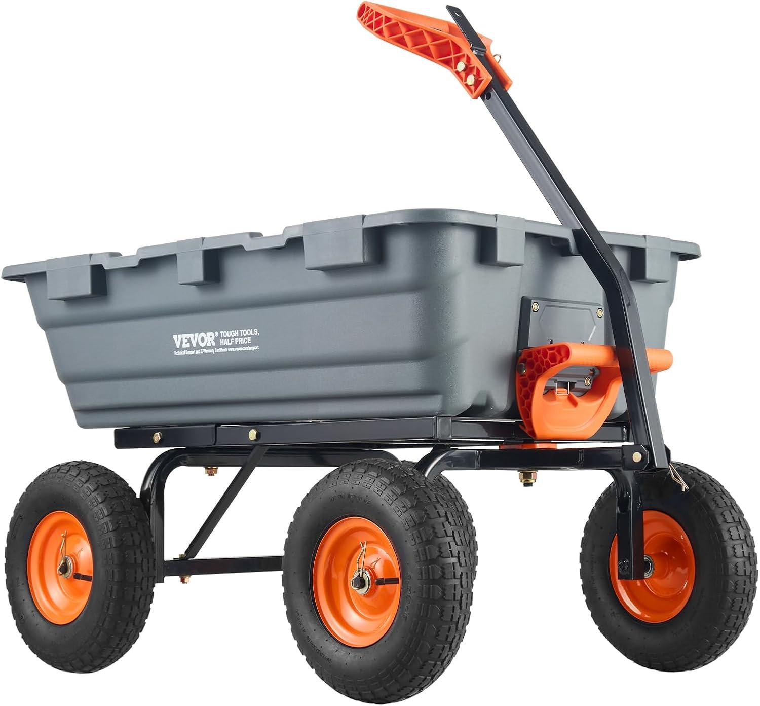 image:imageVEVOR Garden Dump Cart 1500lbs 15 CuFt Heavy Duty Wheelbarrow with Convertible Handle and 16 Flat Free Tires Outdoor Yard Wagon ATV Trailer Dump Cart Tow Behind for Lawn Mower Tractor1200LBS