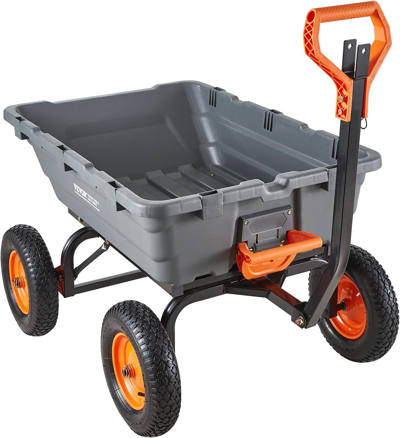 image:imageVEVOR Garden Dump Cart 1500lbs 15 CuFt Heavy Duty Wheelbarrow with Convertible Handle and 16 Flat Free Tires Outdoor Yard Wagon ATV Trailer Dump Cart Tow Behind for Lawn Mower Tractor1500LBS