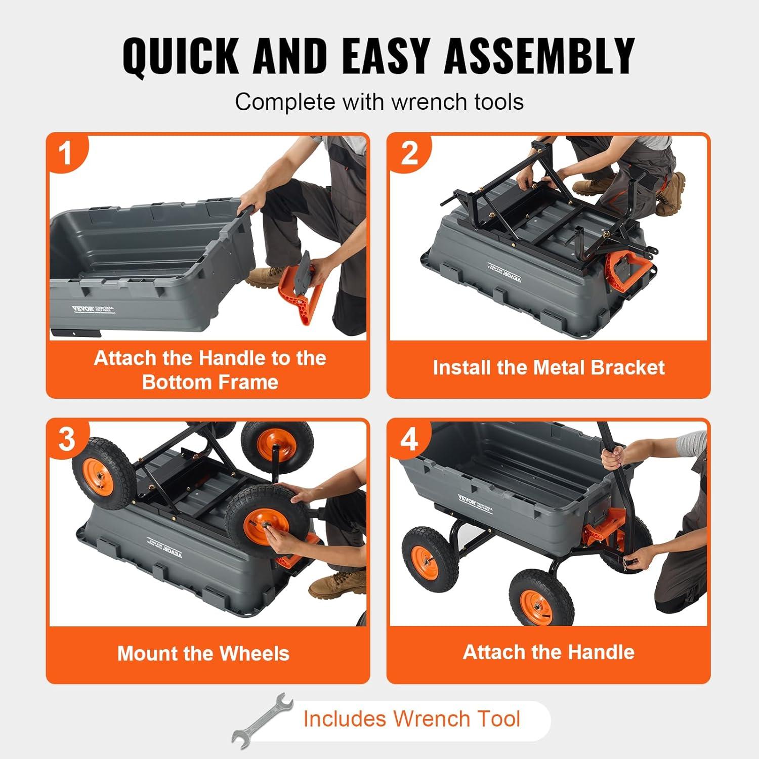 image:imageVEVOR Garden Dump Cart 1500lbs 15 CuFt Heavy Duty Wheelbarrow with Convertible Handle and 16 Flat Free Tires Outdoor Yard Wagon ATV Trailer Dump Cart Tow Behind for Lawn Mower Tractor1200LBS