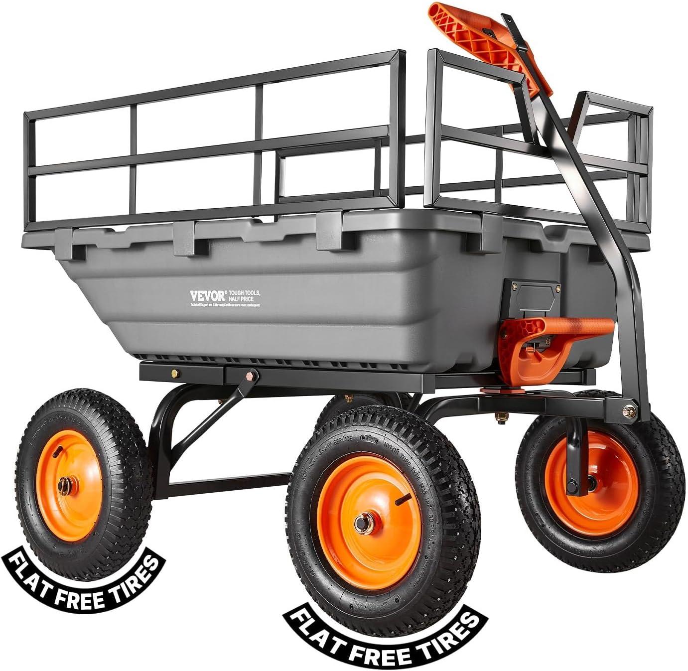 image:imageVEVOR Garden Dump Cart 1500lbs 15 CuFt Heavy Duty Wheelbarrow with Convertible Handle and 16 Flat Free Tires Outdoor Yard Wagon ATV Trailer Dump Cart Tow Behind for Lawn Mower Tractor1500LBS