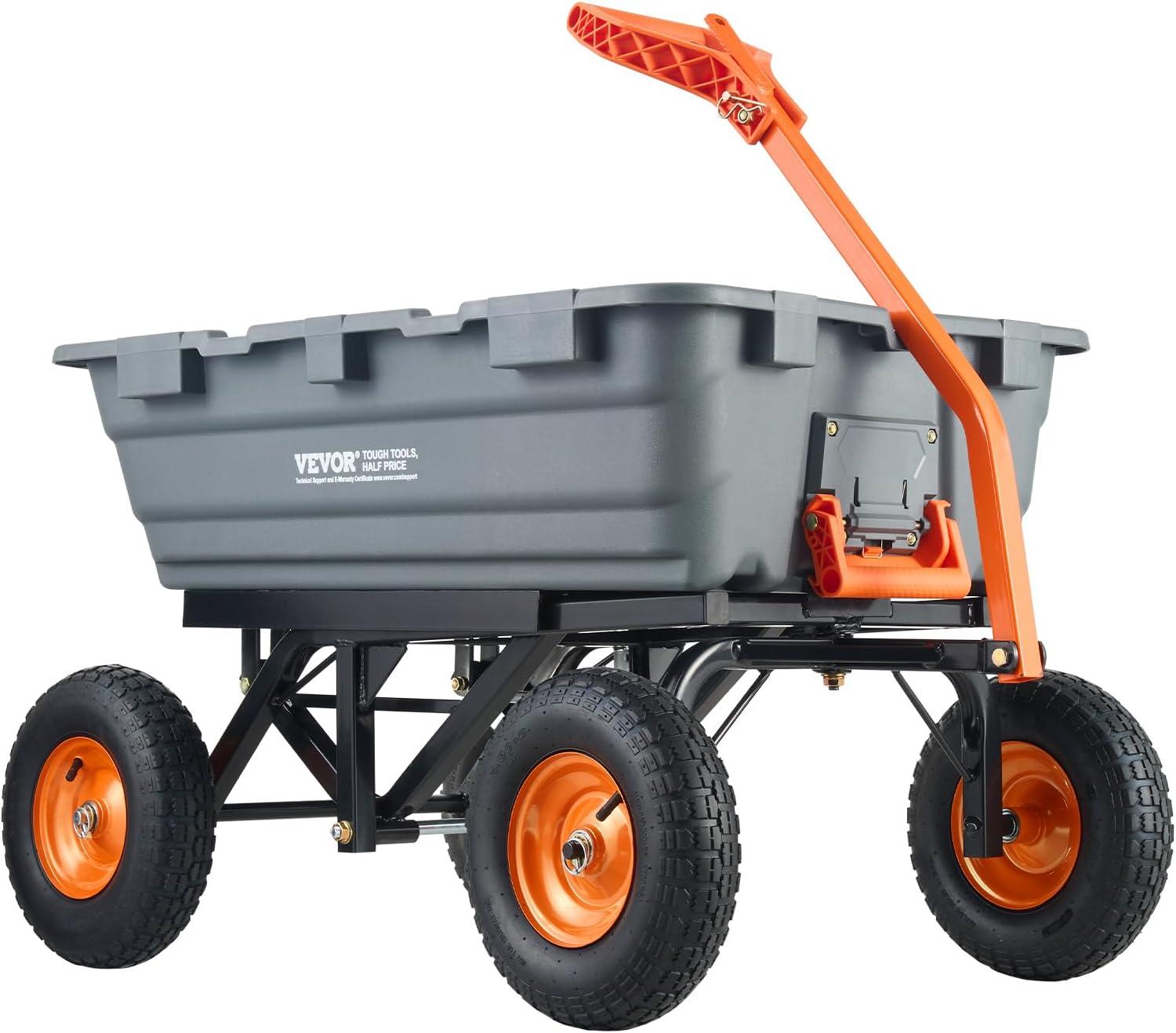 image:imageVEVOR Garden Dump Cart 1500lbs 15 CuFt Heavy Duty Wheelbarrow with Convertible Handle and 16 Flat Free Tires Outdoor Yard Wagon ATV Trailer Dump Cart Tow Behind for Lawn Mower Tractor1500LBS